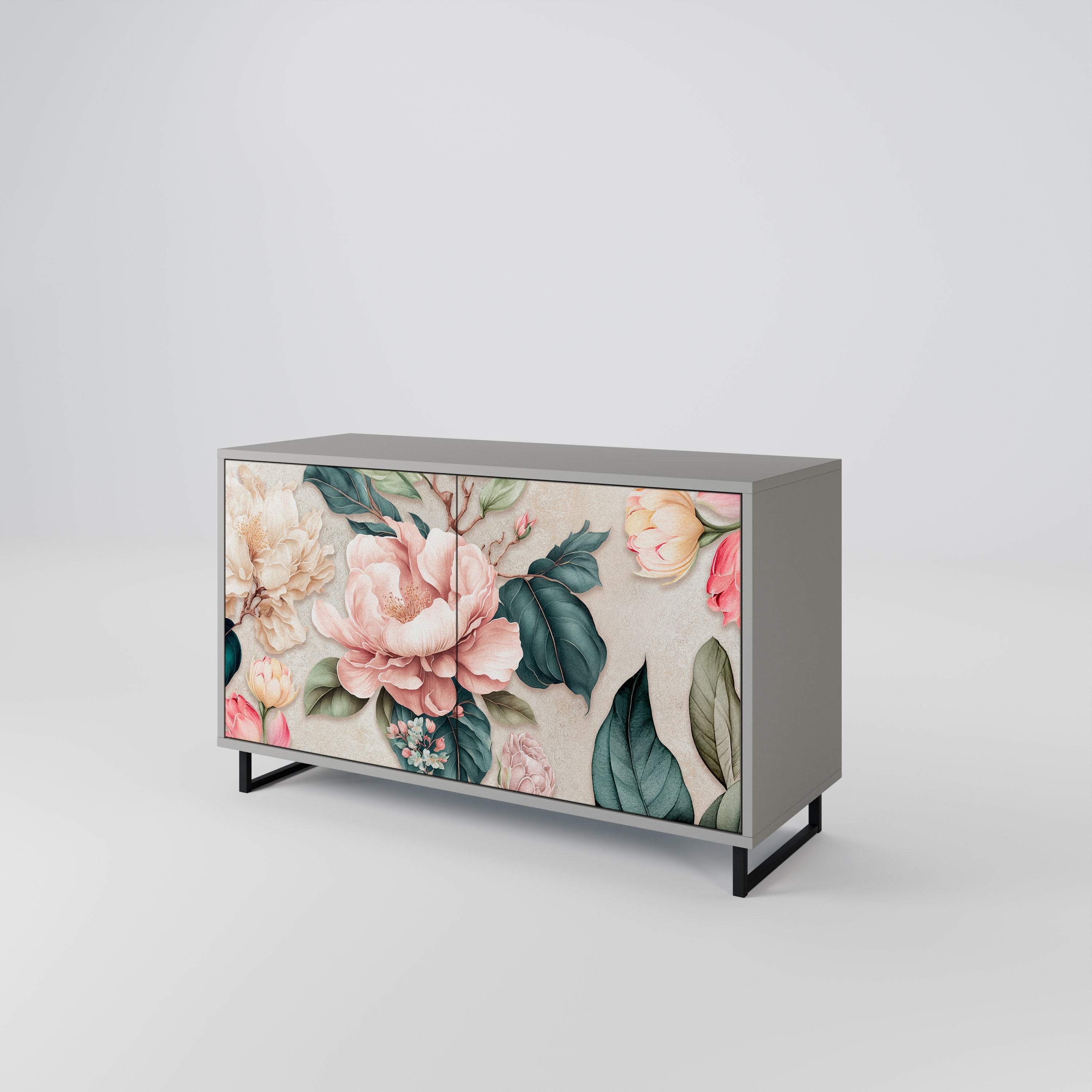FLORAL GRACE Sideboard mit 2 Türen in Grau