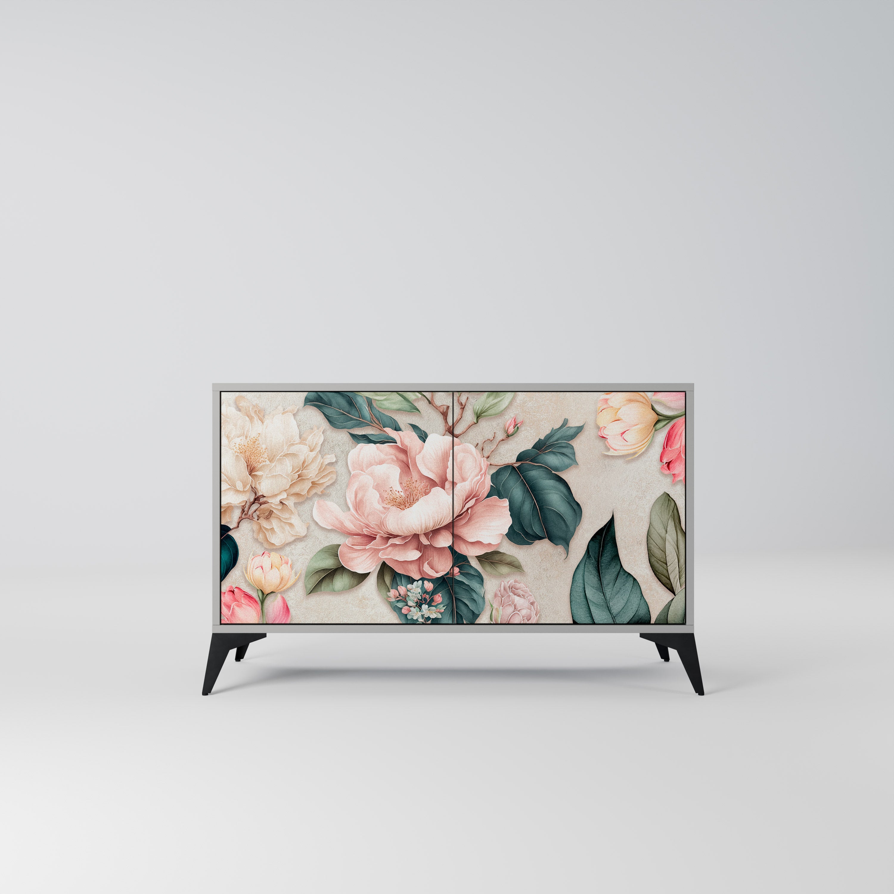 FLORAL GRACE Sideboard mit 2 Türen in Grau