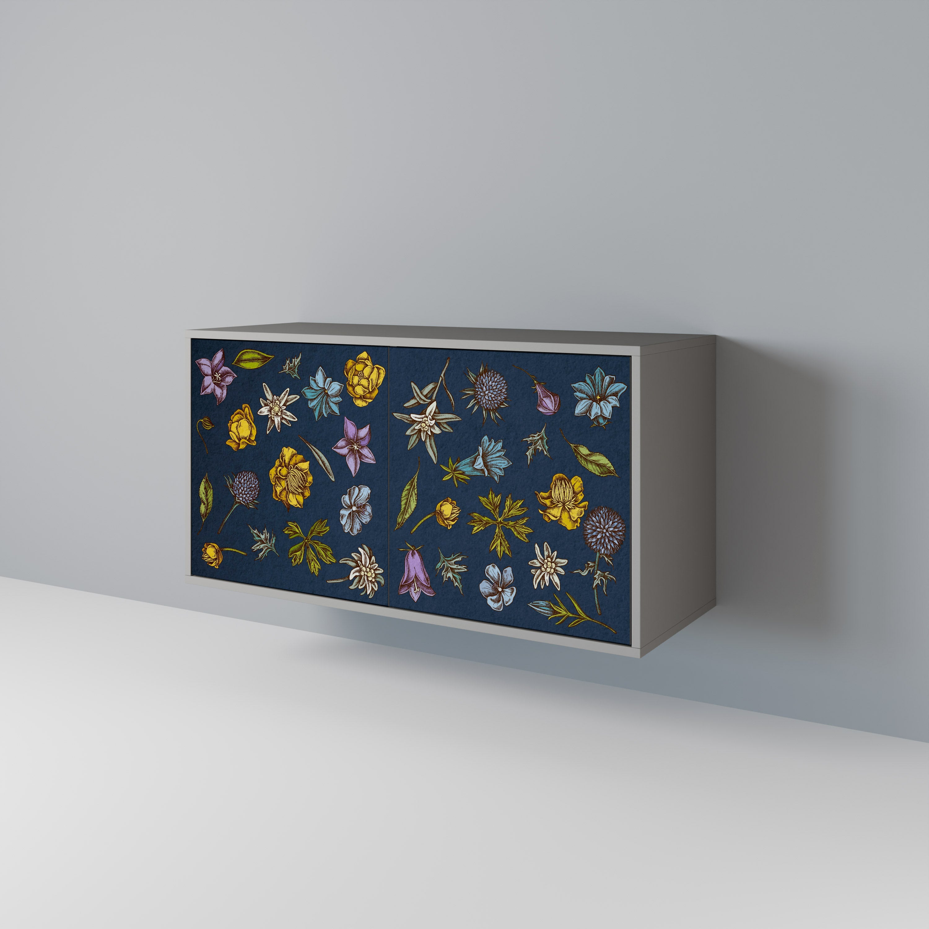 FLOWERS ON NAVY BLUE 2-Door Sideboard in Grey Finish