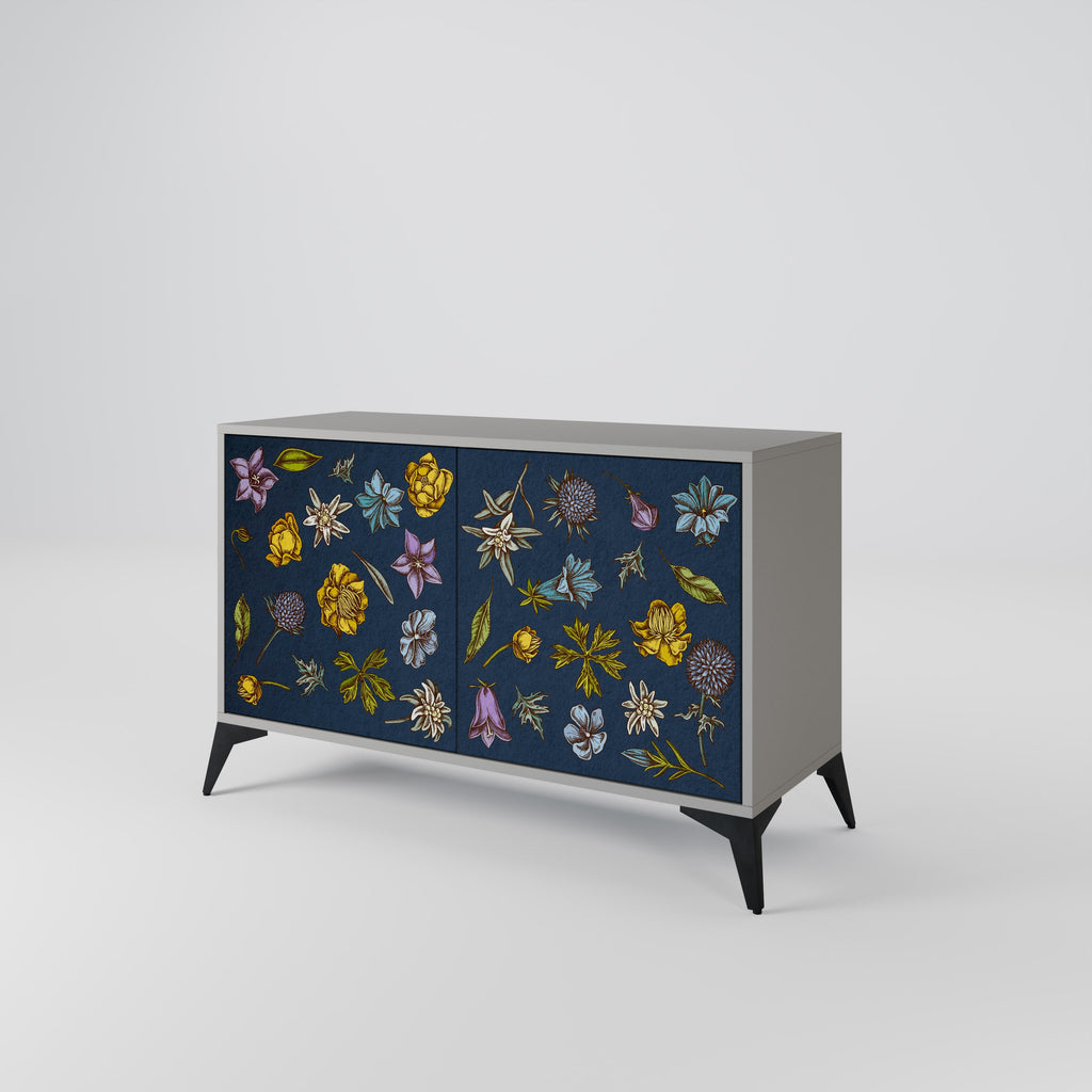 FLOWERS ON NAVY BLUE 2-Door Sideboard in Grey Finish