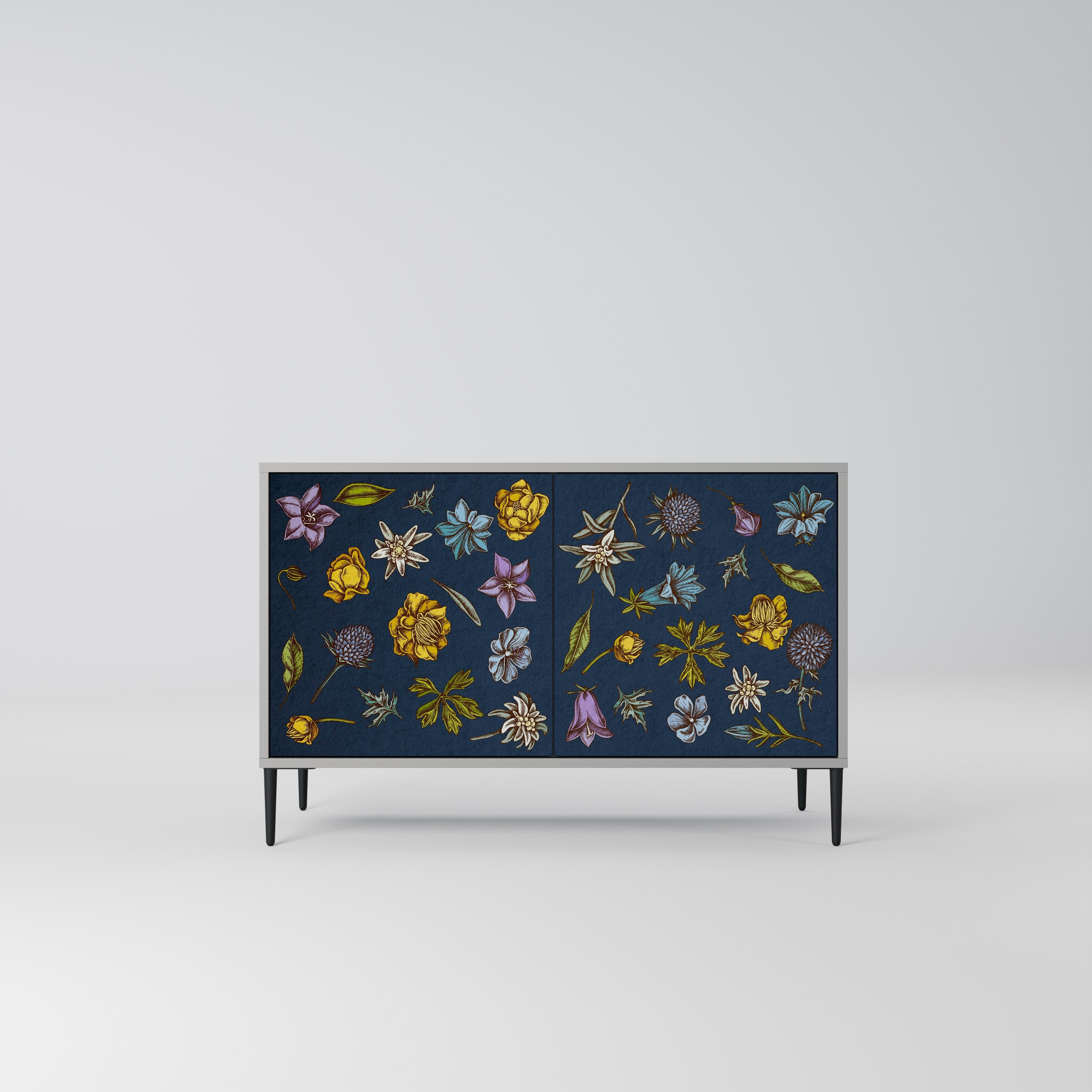 FLOWERS ON NAVY BLUE Sideboard mit 2 Türen in Grau