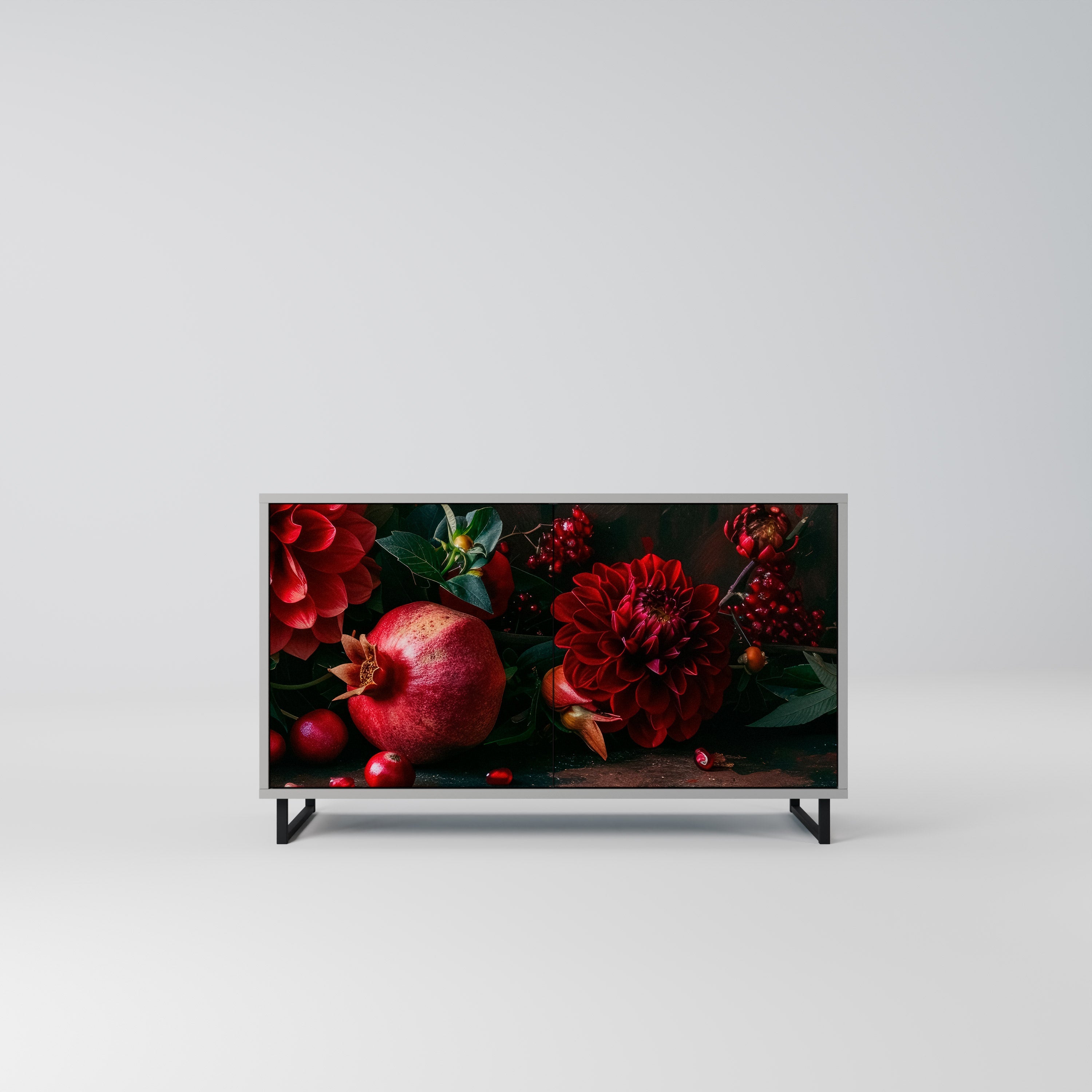 DAHLIAS AND POMEGRANATES Sideboard mit 2 Türen in Grau