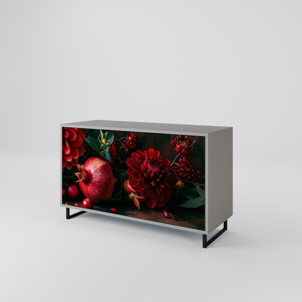 DAHLIAS AND POMEGRANATES Sideboard mit 2 Türen in Grau