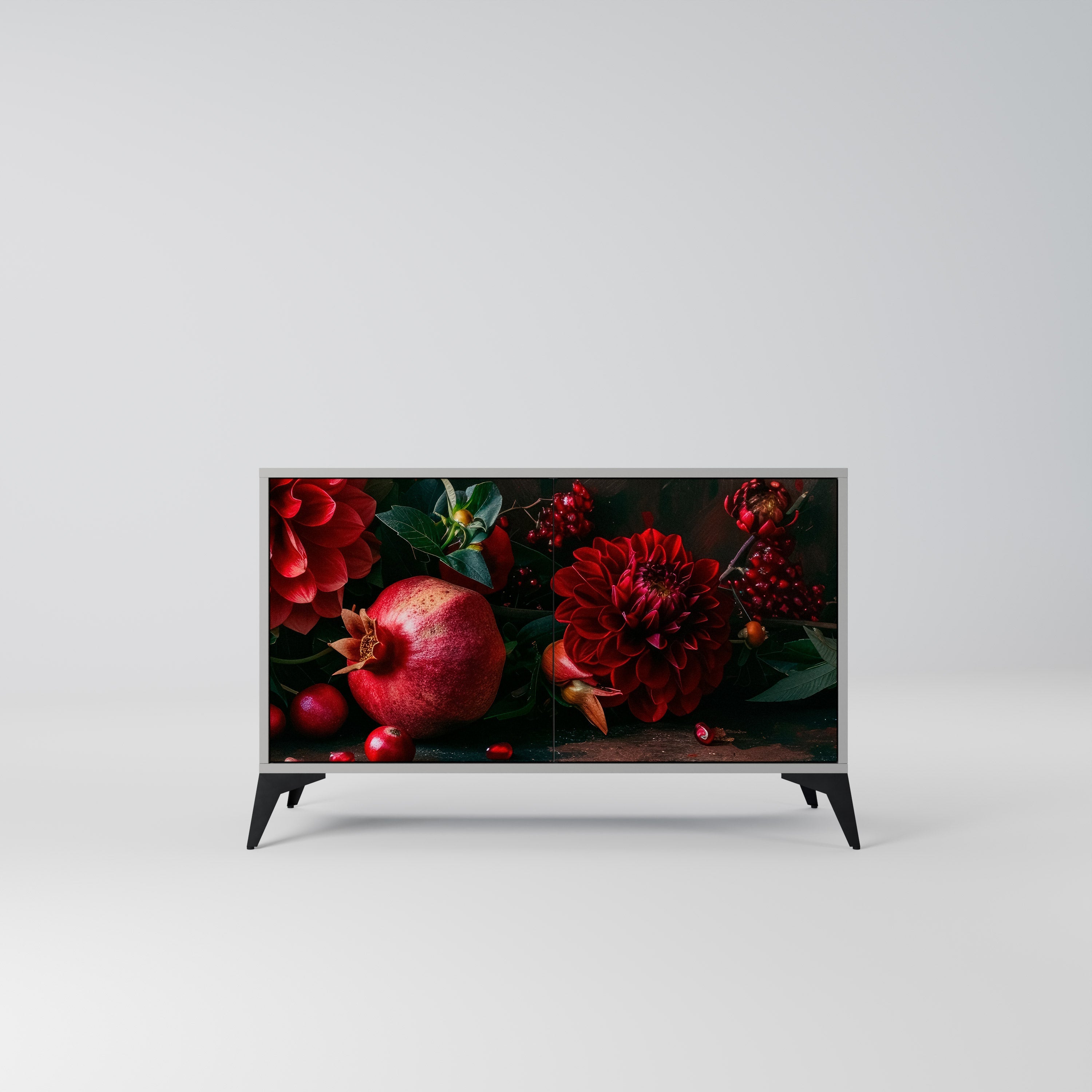 DAHLIAS AND POMEGRANATES Sideboard mit 2 Türen in Grau