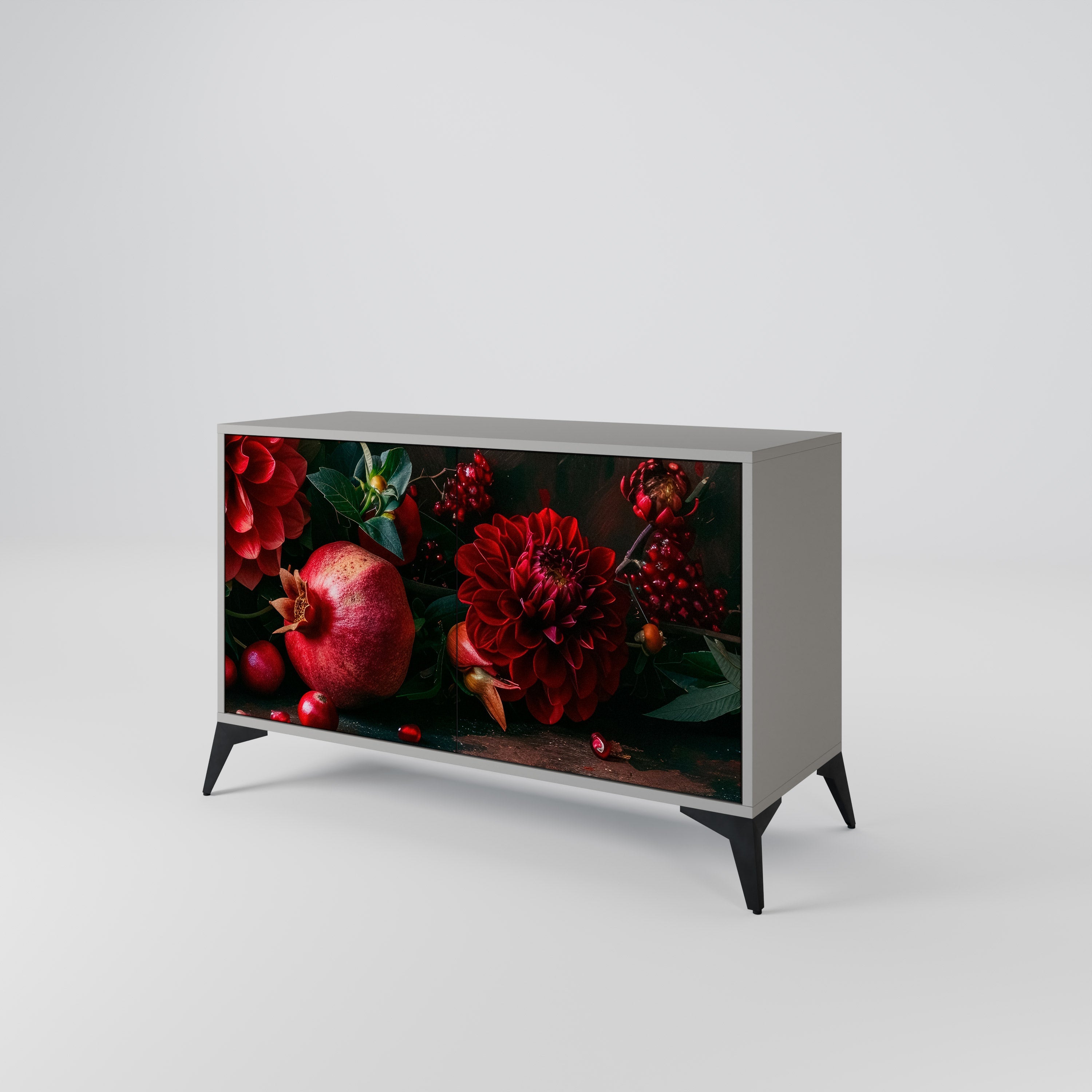 DAHLIAS AND POMEGRANATES Sideboard mit 2 Türen in Grau