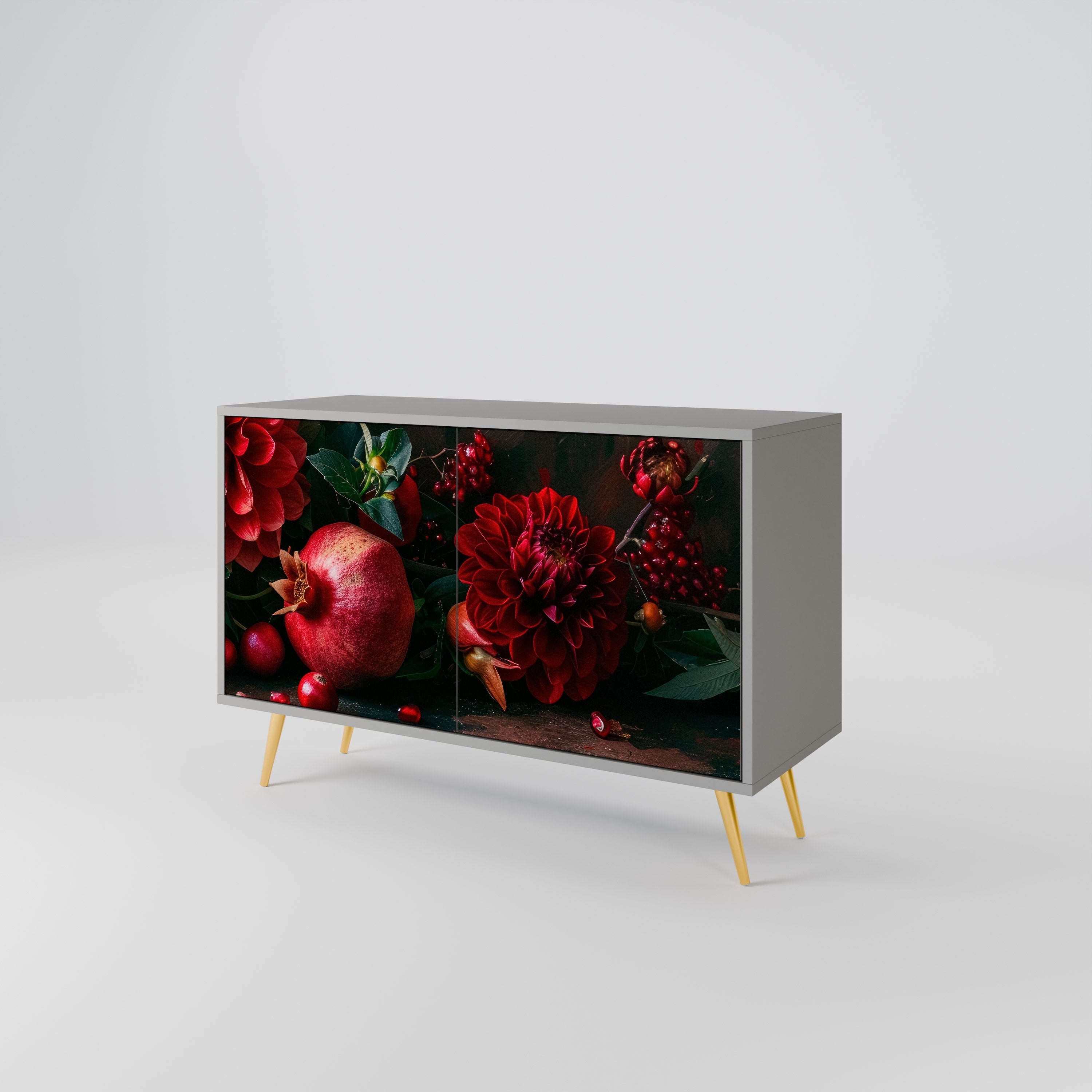 DAHLIAS AND POMEGRANATES Sideboard mit 2 Türen in Grau