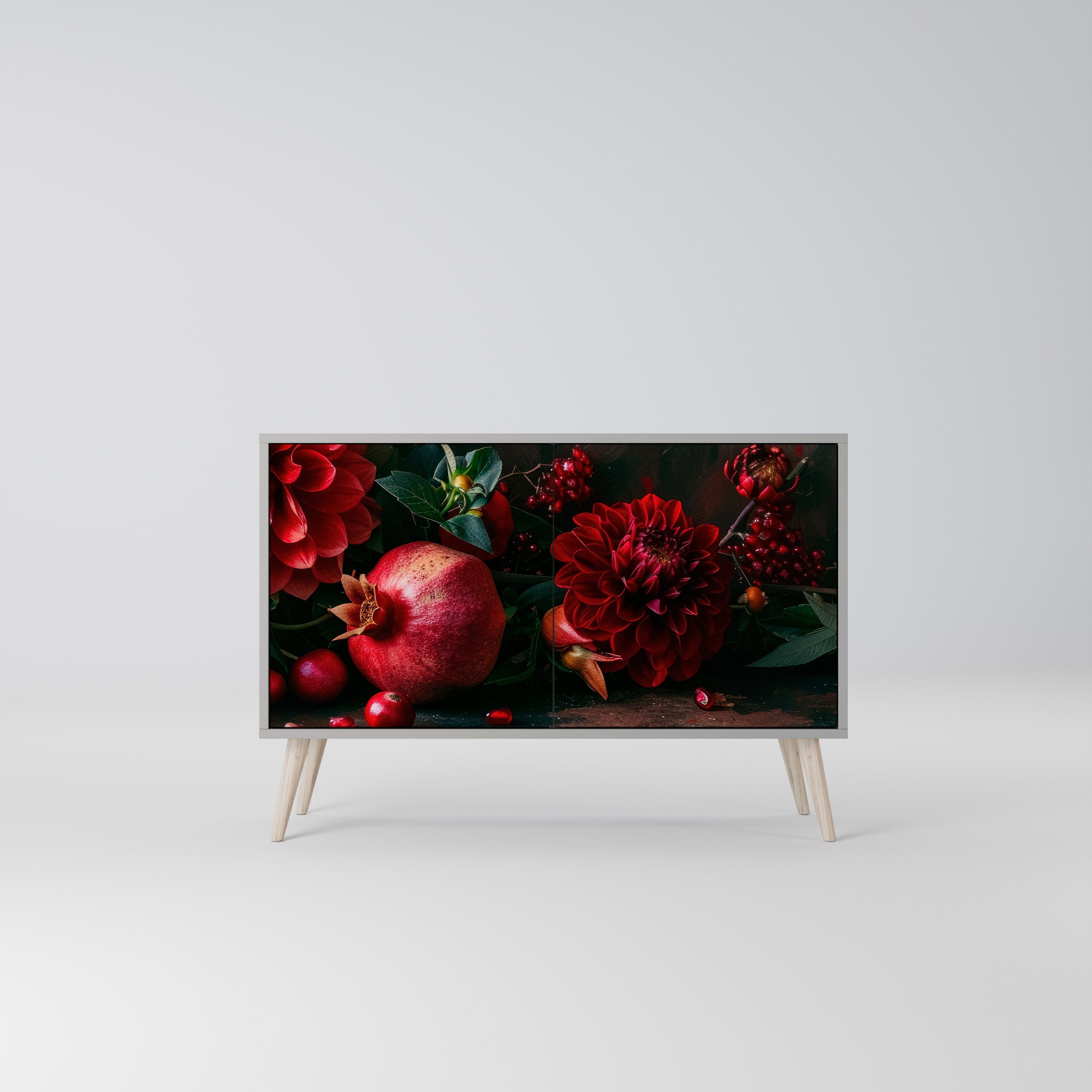 DAHLIAS AND POMEGRANATES Sideboard mit 2 Türen in Grau