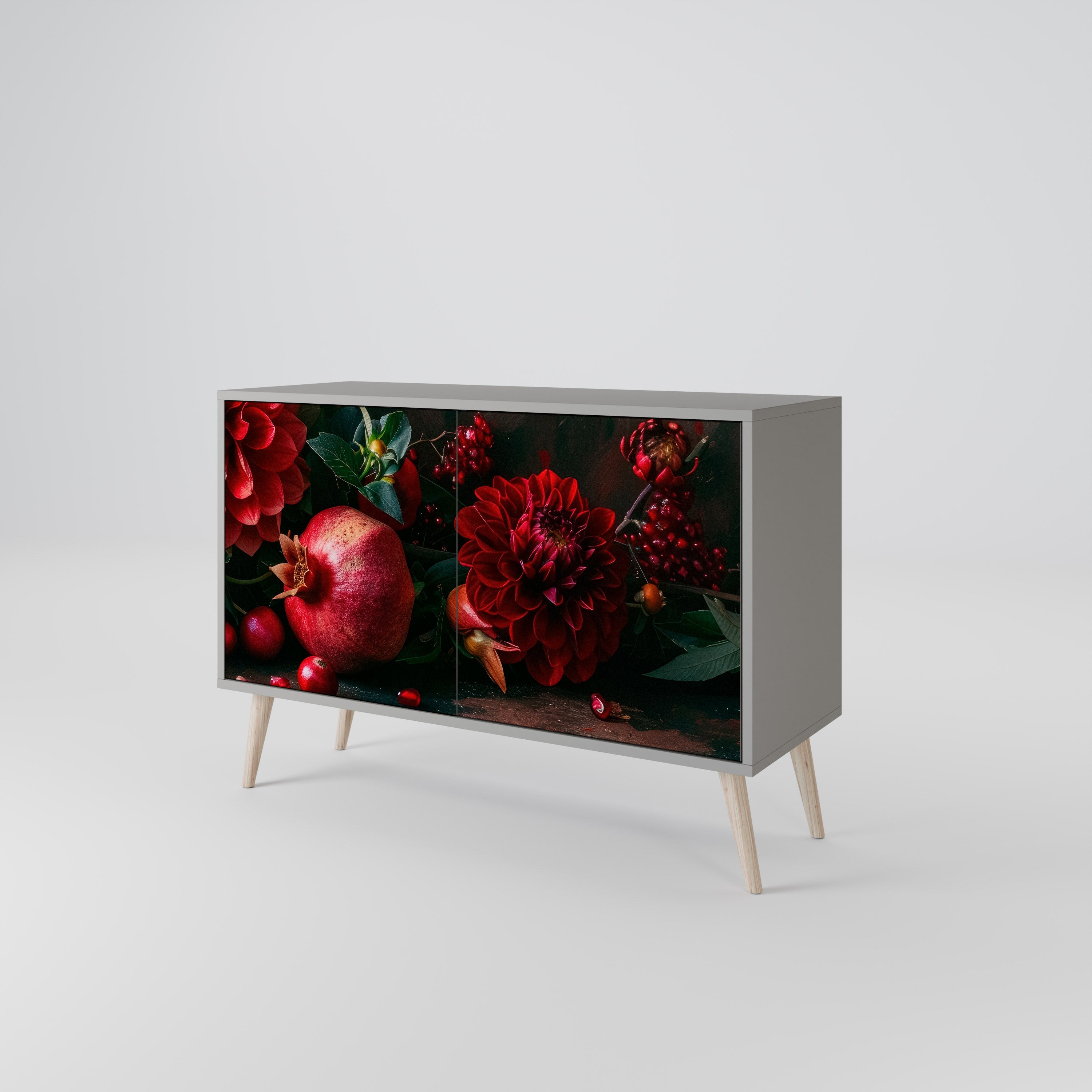 DAHLIAS AND POMEGRANATES Sideboard mit 2 Türen in Grau