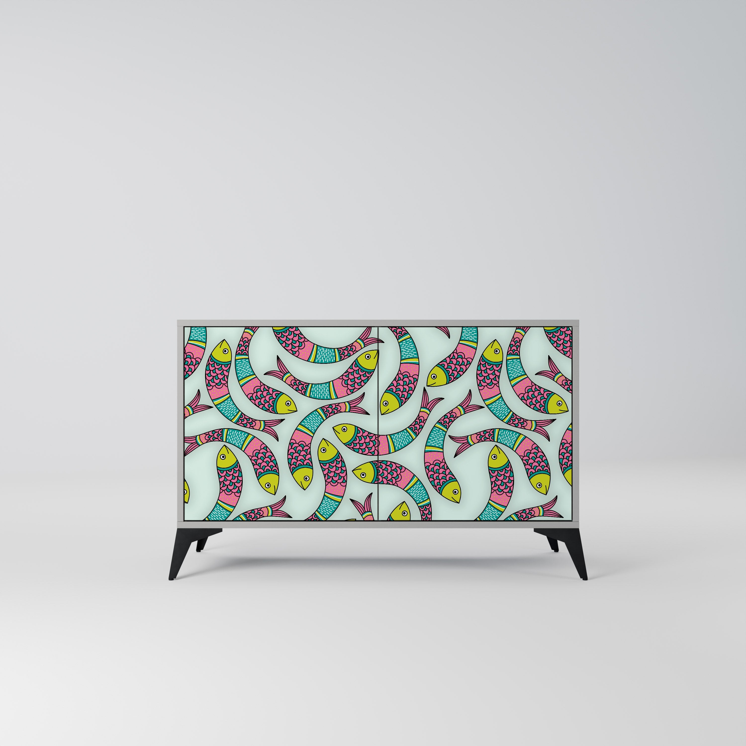 INDIAN FISH Sideboard mit 2 Türen in Grau