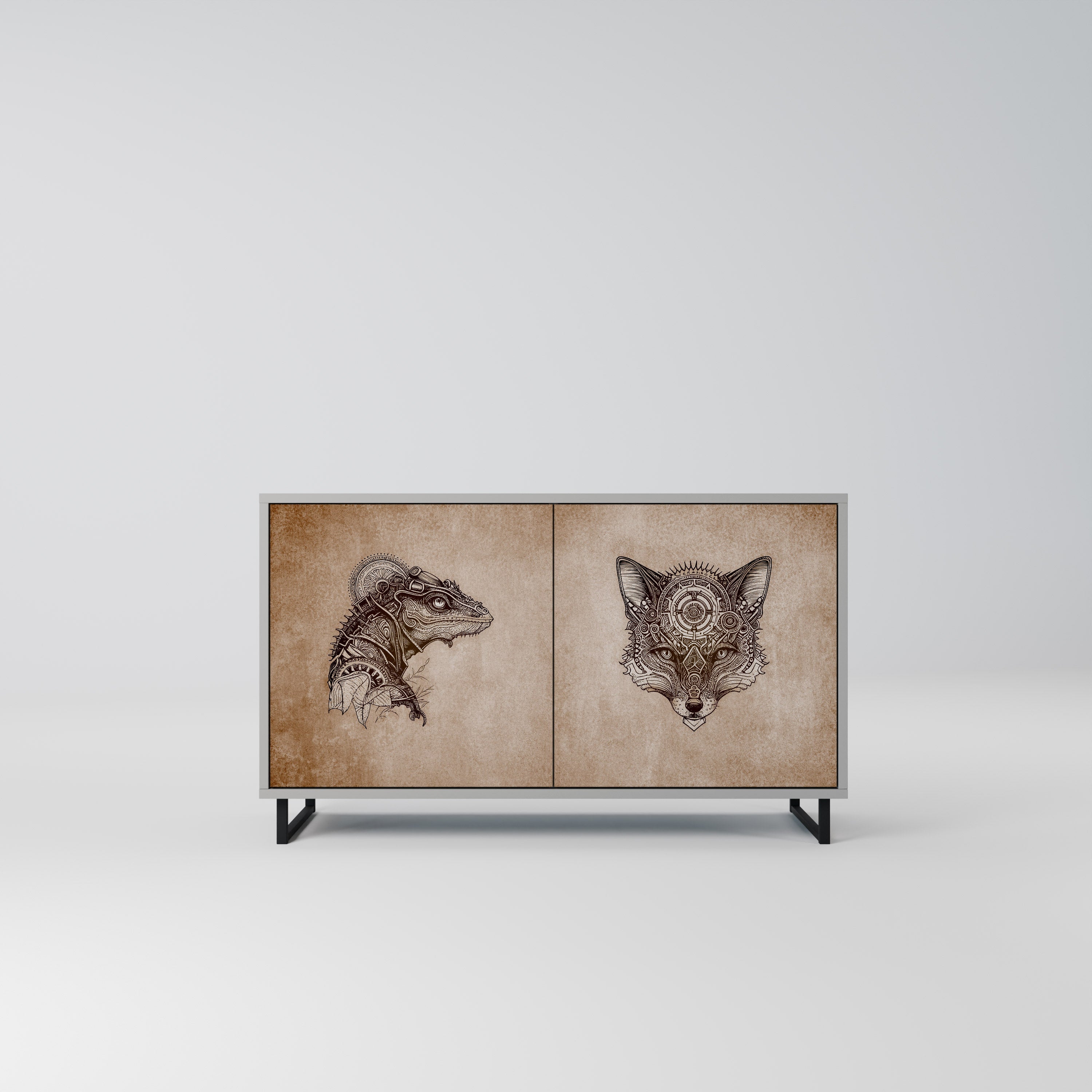 STEAMPUNK CLAN Sideboard mit 2 Türen in Grau