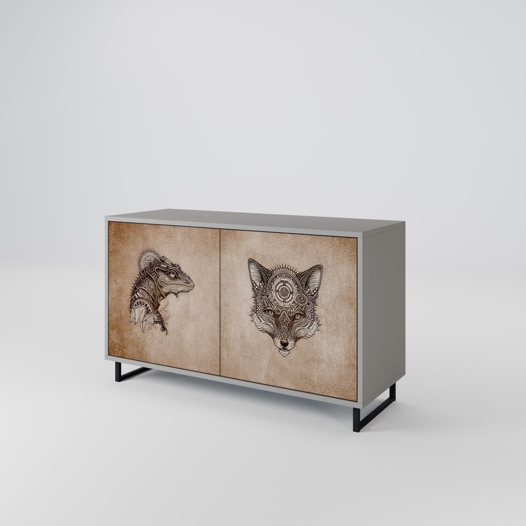 STEAMPUNK CLAN Sideboard mit 2 Türen in Grau