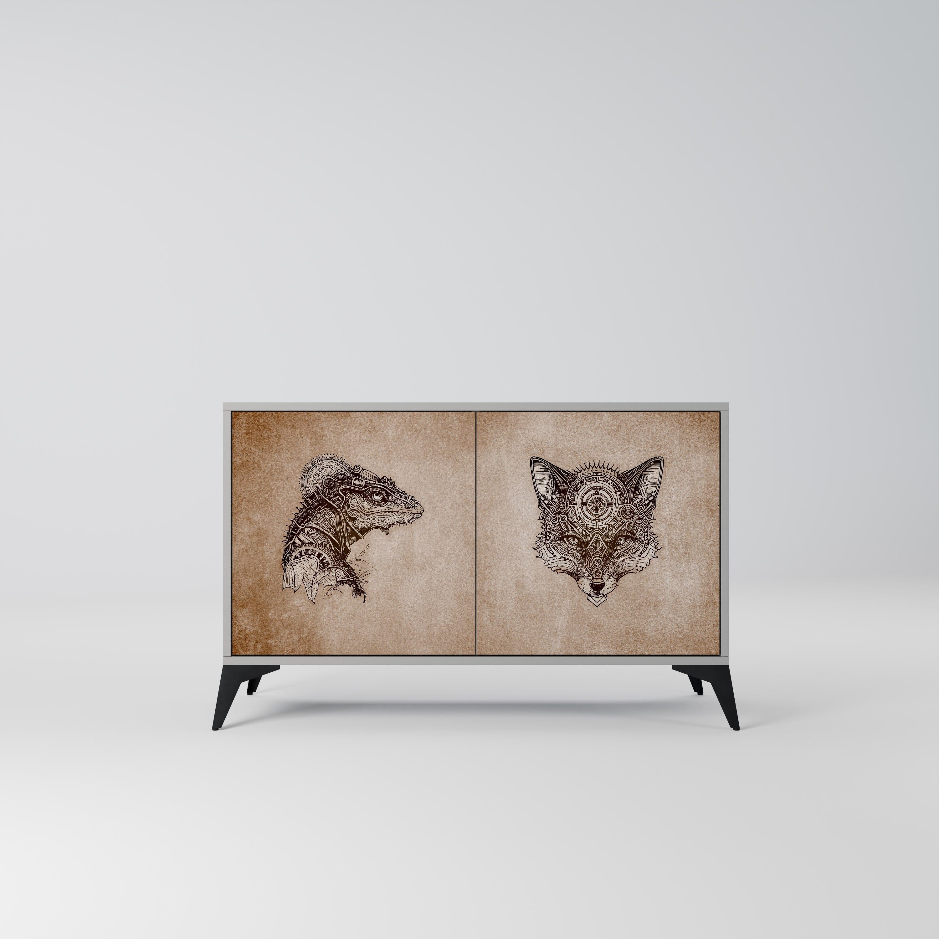 STEAMPUNK CLAN Sideboard mit 2 Türen in Grau