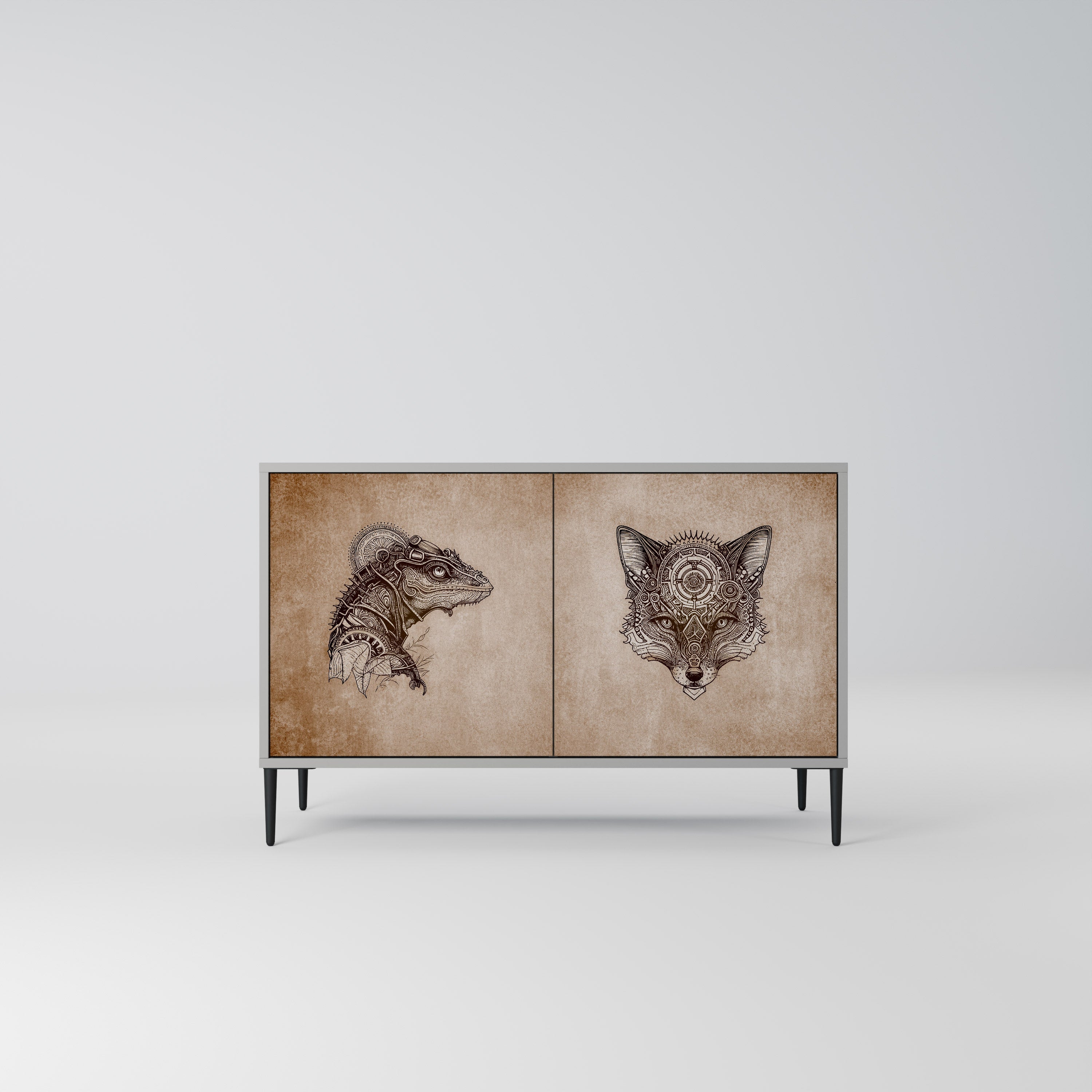 STEAMPUNK CLAN Sideboard mit 2 Türen in Grau