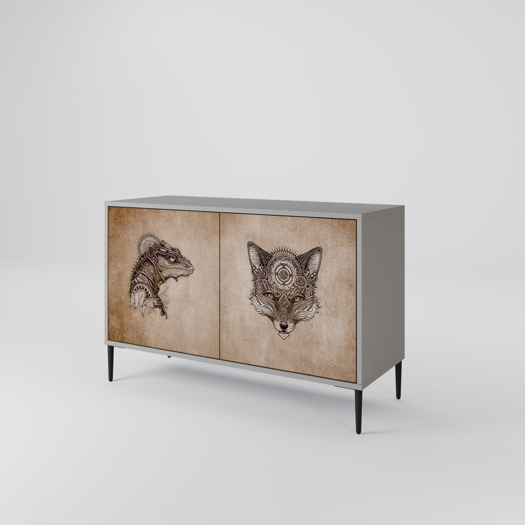 STEAMPUNK CLAN Sideboard mit 2 Türen in Grau