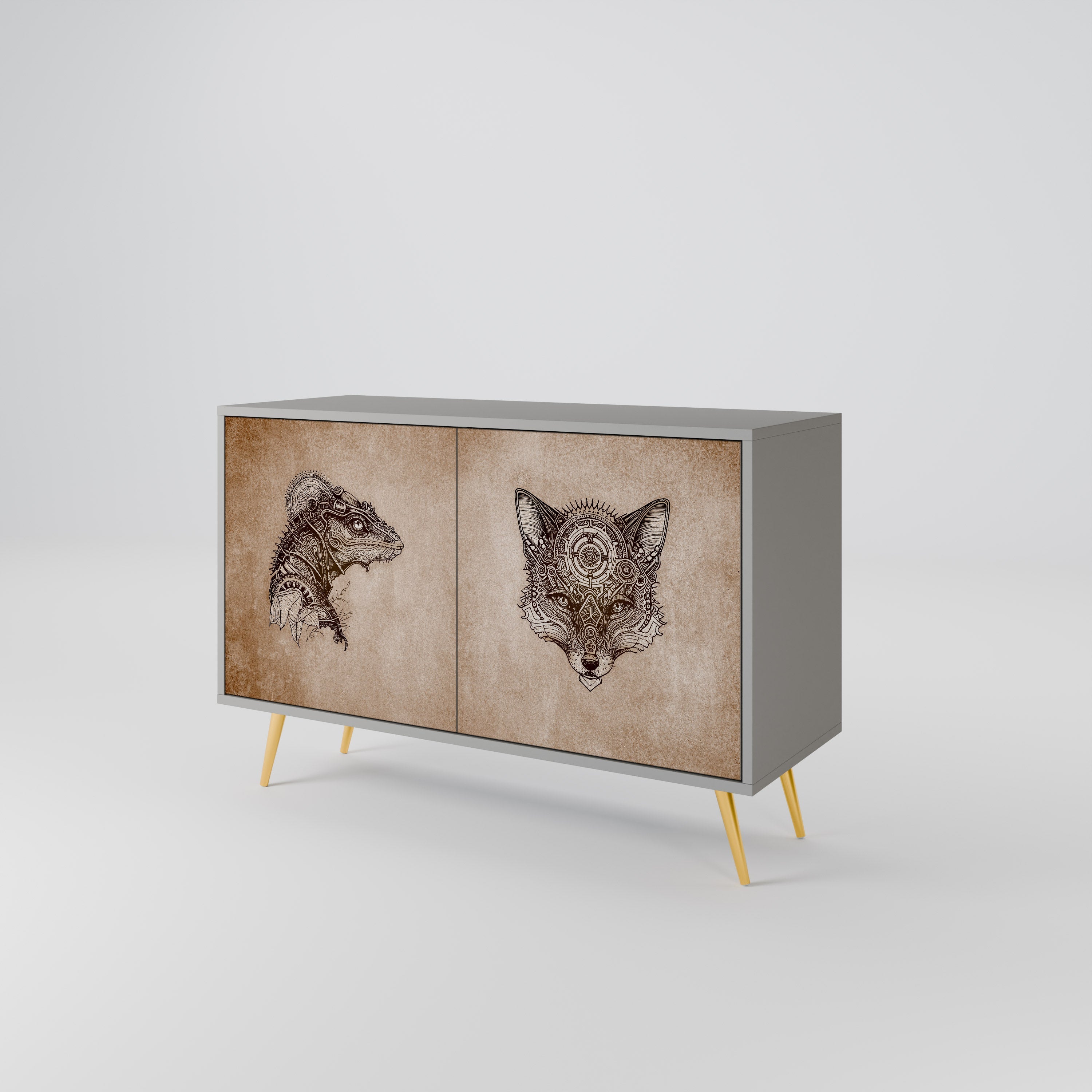 STEAMPUNK CLAN Sideboard mit 2 Türen in Grau