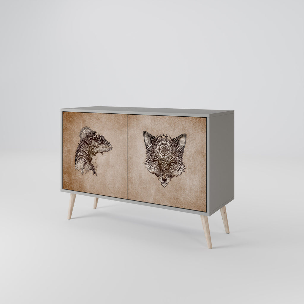 STEAMPUNK CLAN Sideboard mit 2 Türen in Grau
