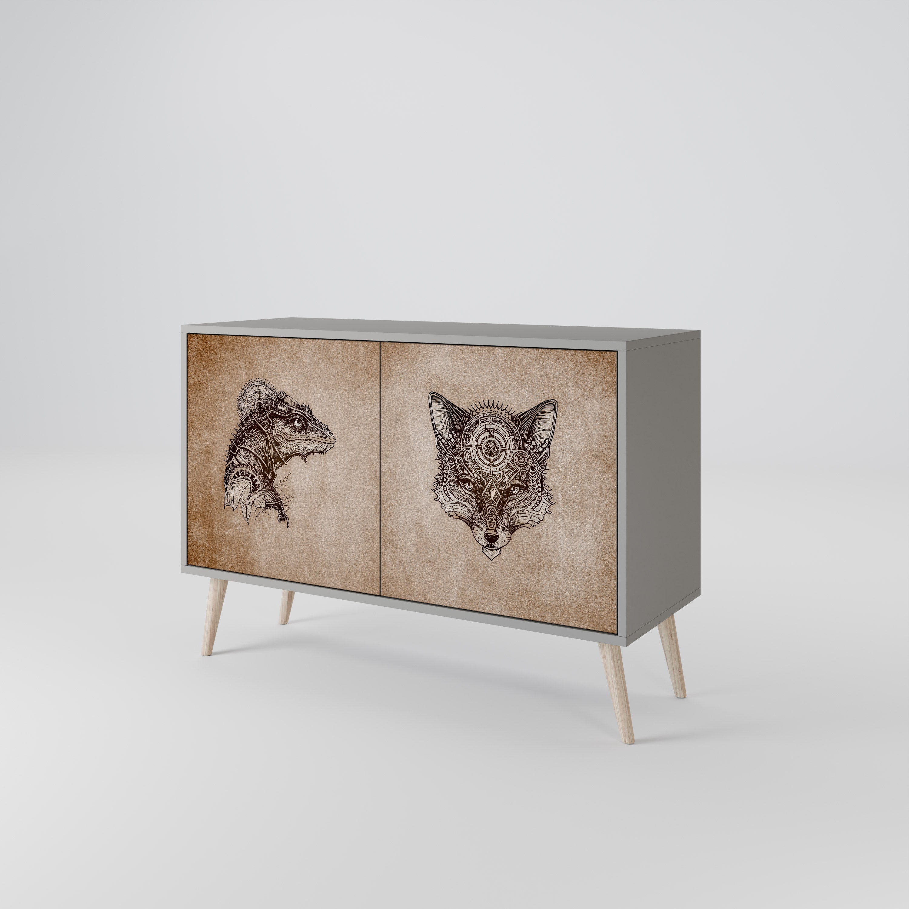 STEAMPUNK CLAN Sideboard mit 2 Türen in Grau