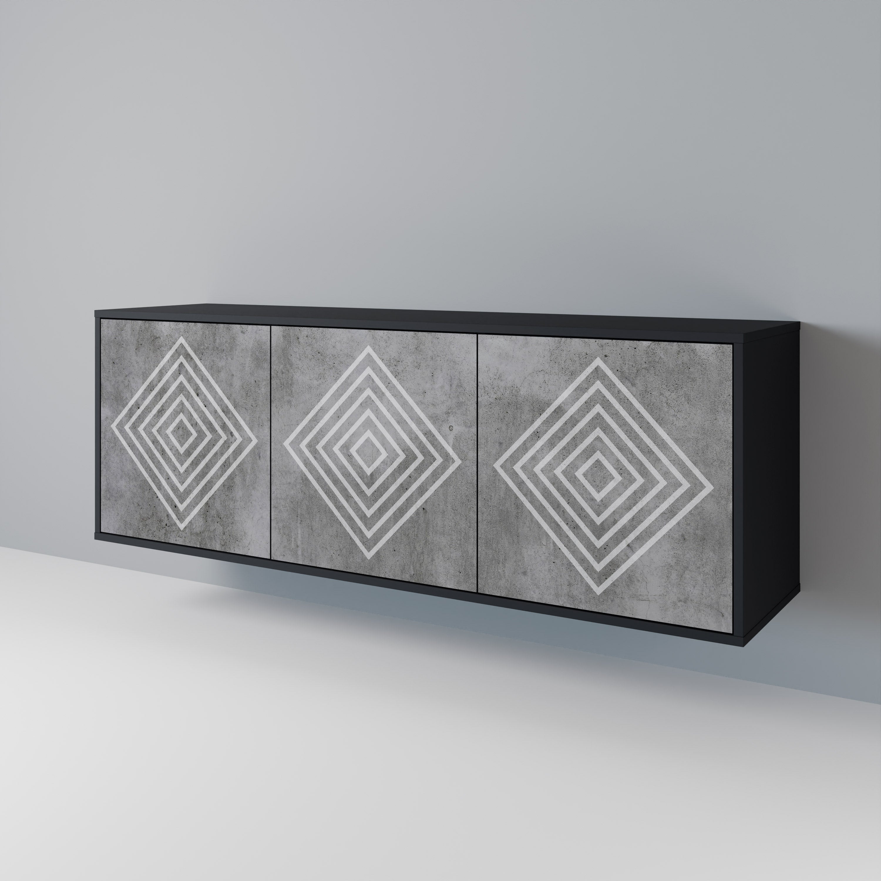 POLYGONAL ARTISTRY Sideboard mit 3 Türen in Schwarz