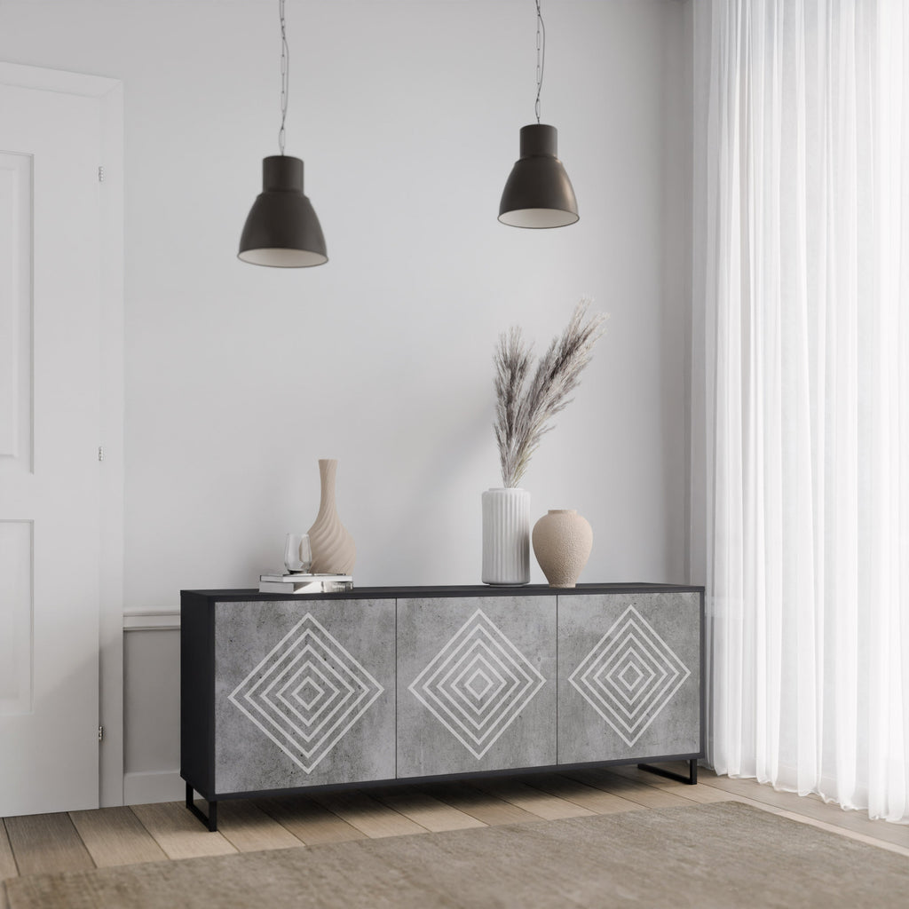 POLYGONAL ARTISTRY Sideboard mit 3 Türen in Schwarz