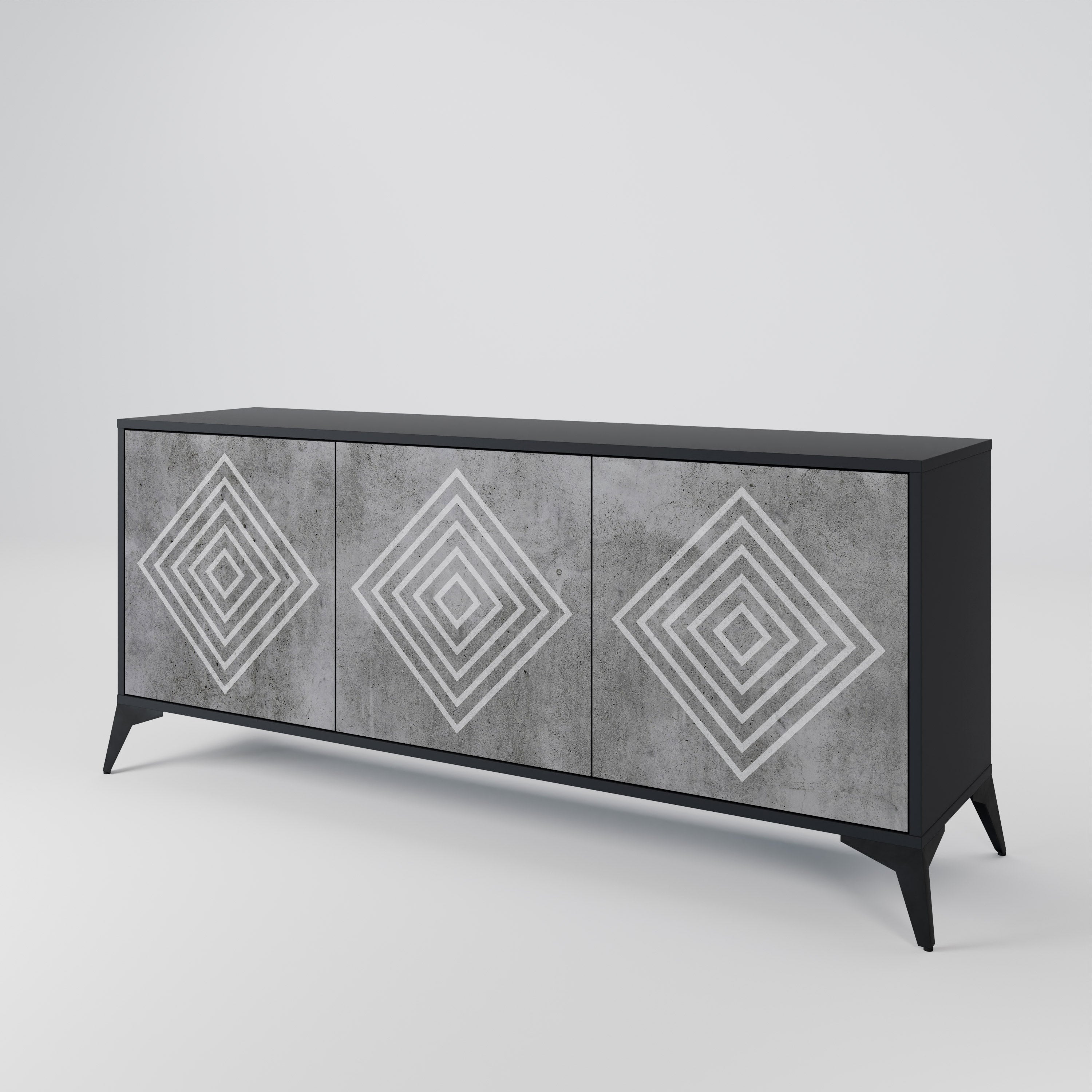 POLYGONAL ARTISTRY Sideboard mit 3 Türen in Schwarz