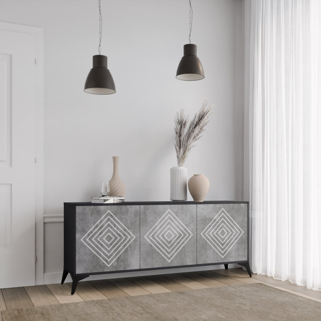 POLYGONAL ARTISTRY Sideboard mit 3 Türen in Schwarz