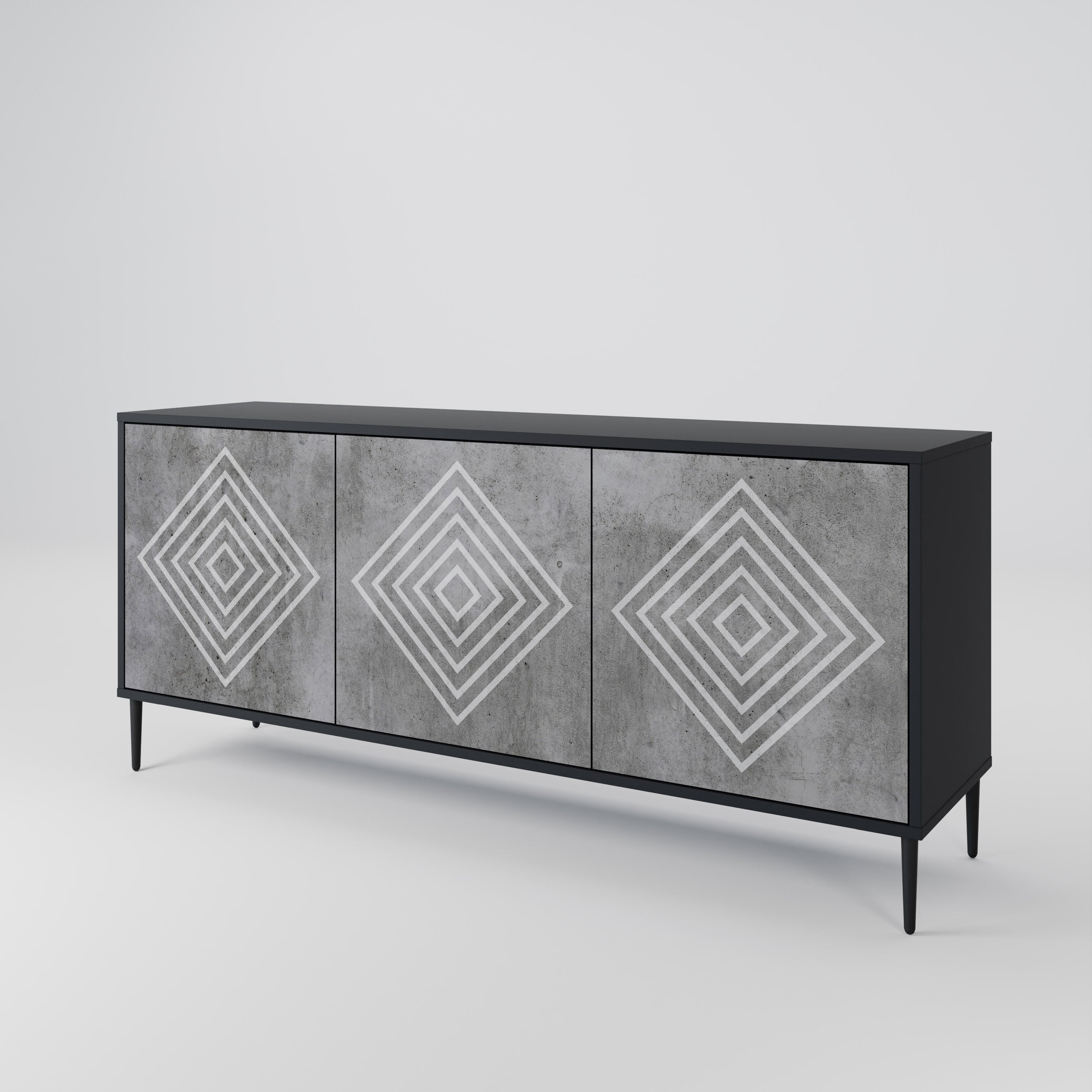 POLYGONAL ARTISTRY Sideboard mit 3 Türen in Schwarz