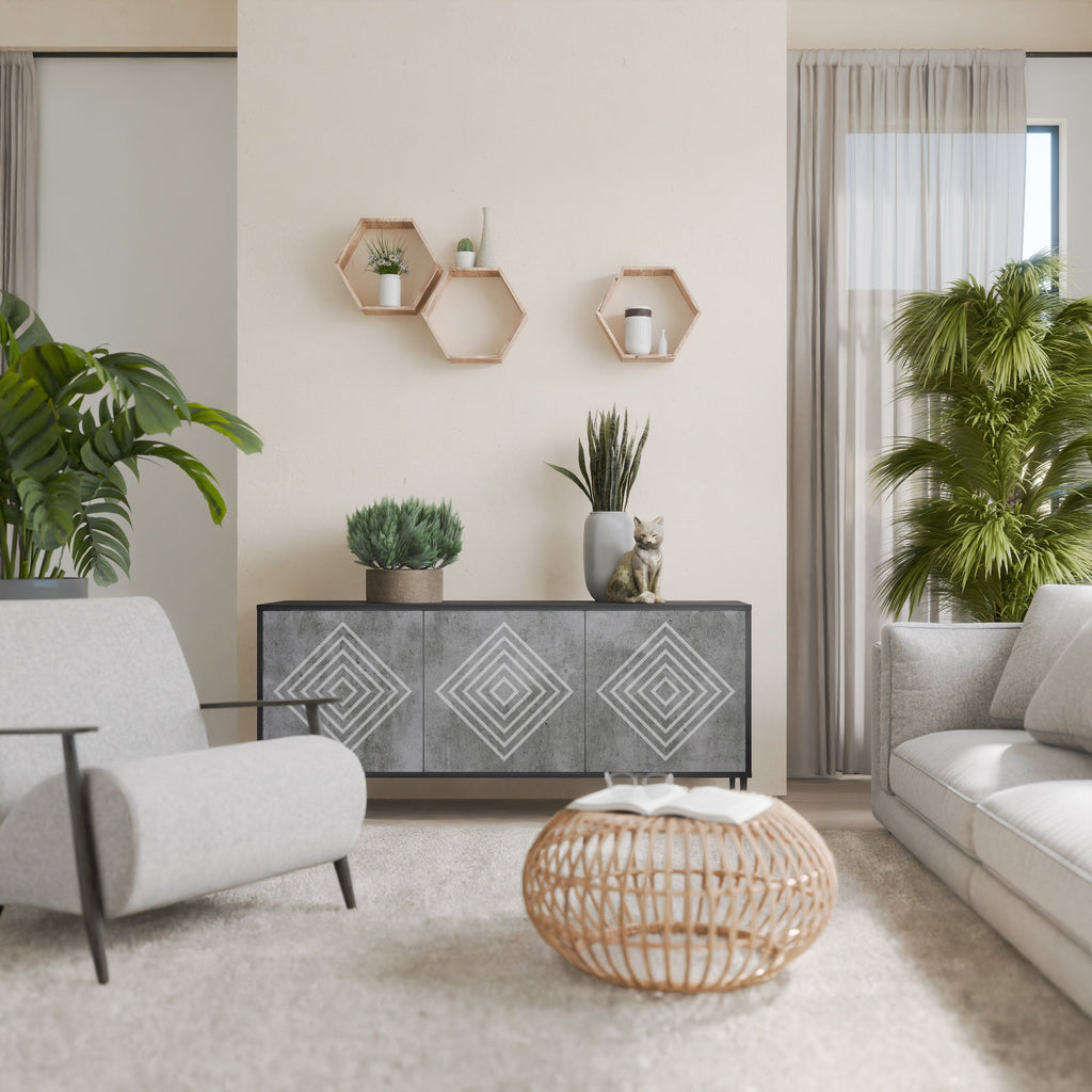 POLYGONAL ARTISTRY Sideboard mit 3 Türen in Schwarz