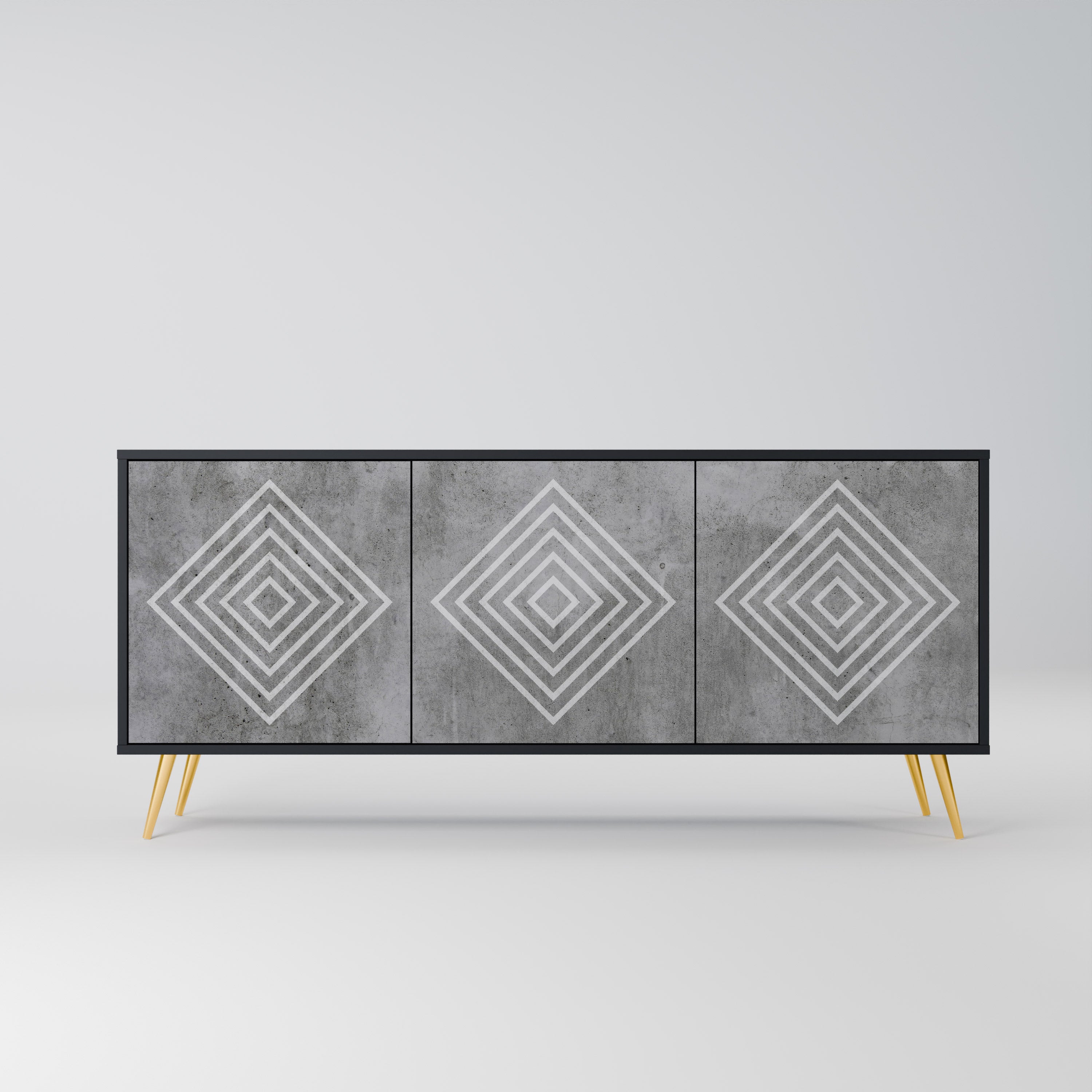 POLYGONAL ARTISTRY Sideboard mit 3 Türen in Schwarz