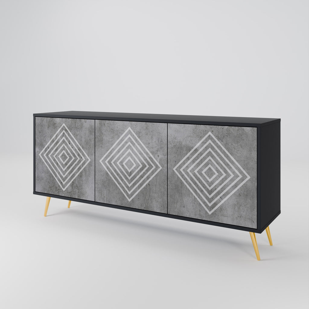 POLYGONAL ARTISTRY Sideboard mit 3 Türen in Schwarz