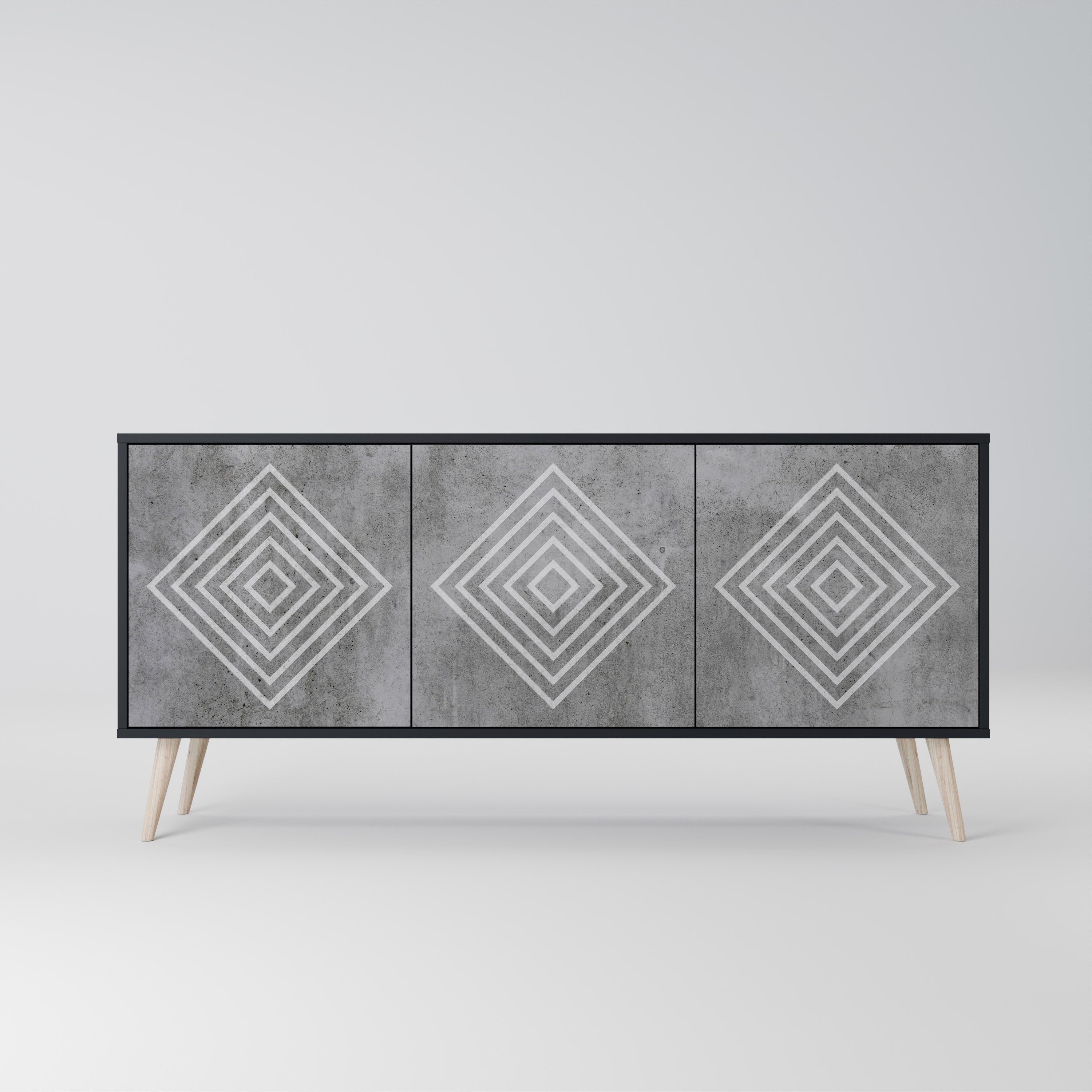 POLYGONAL ARTISTRY Sideboard mit 3 Türen in Schwarz