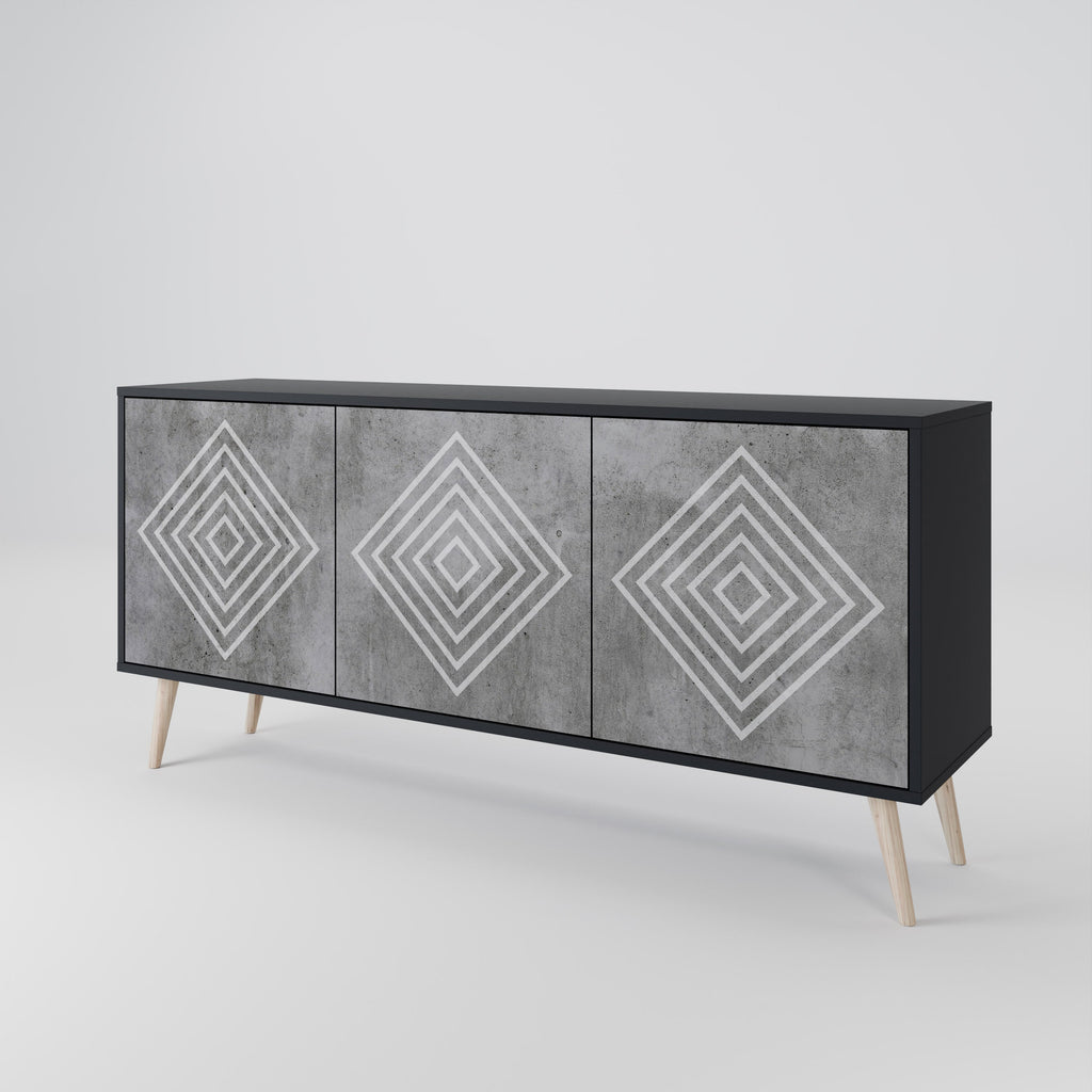 POLYGONAL ARTISTRY Sideboard mit 3 Türen in Schwarz