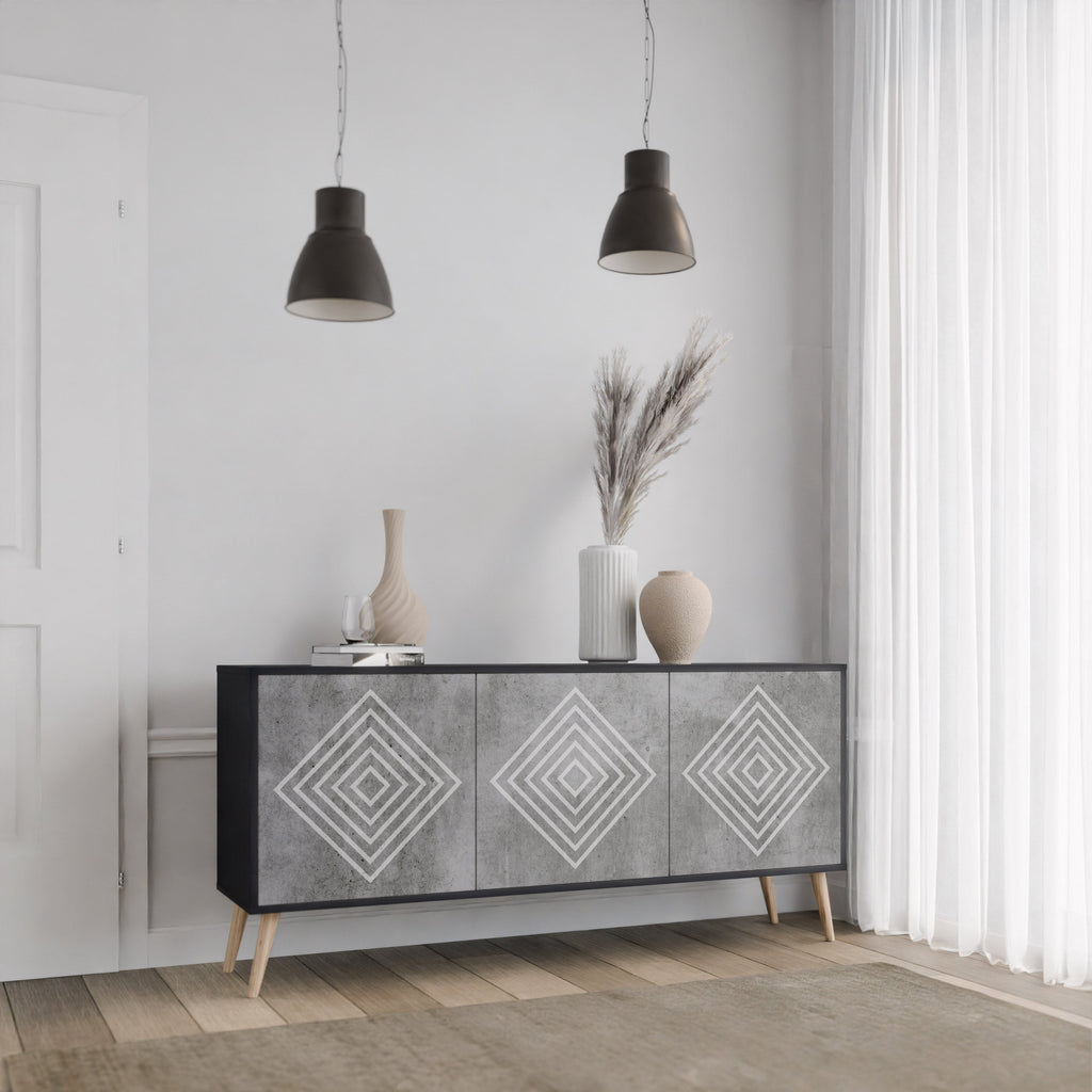 POLYGONAL ARTISTRY Sideboard mit 3 Türen in Schwarz