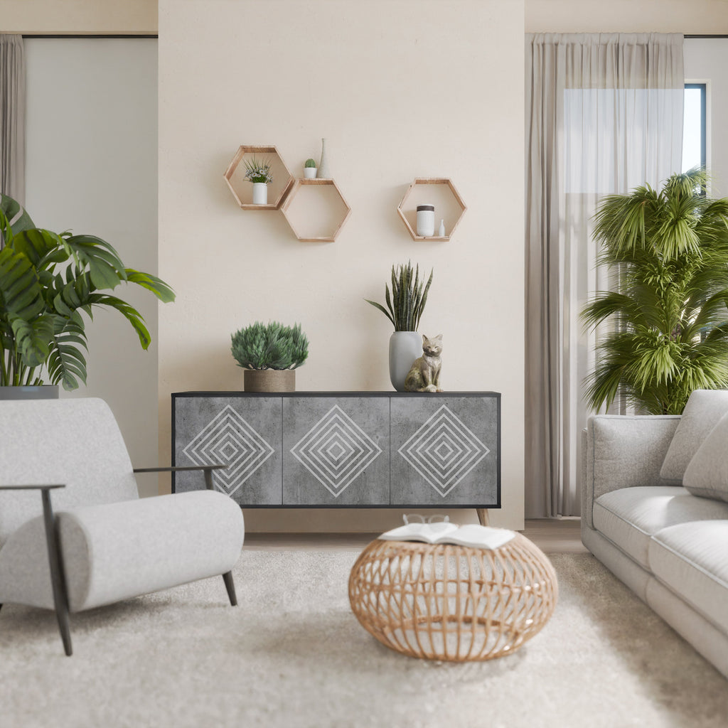 POLYGONAL ARTISTRY Sideboard mit 3 Türen in Schwarz