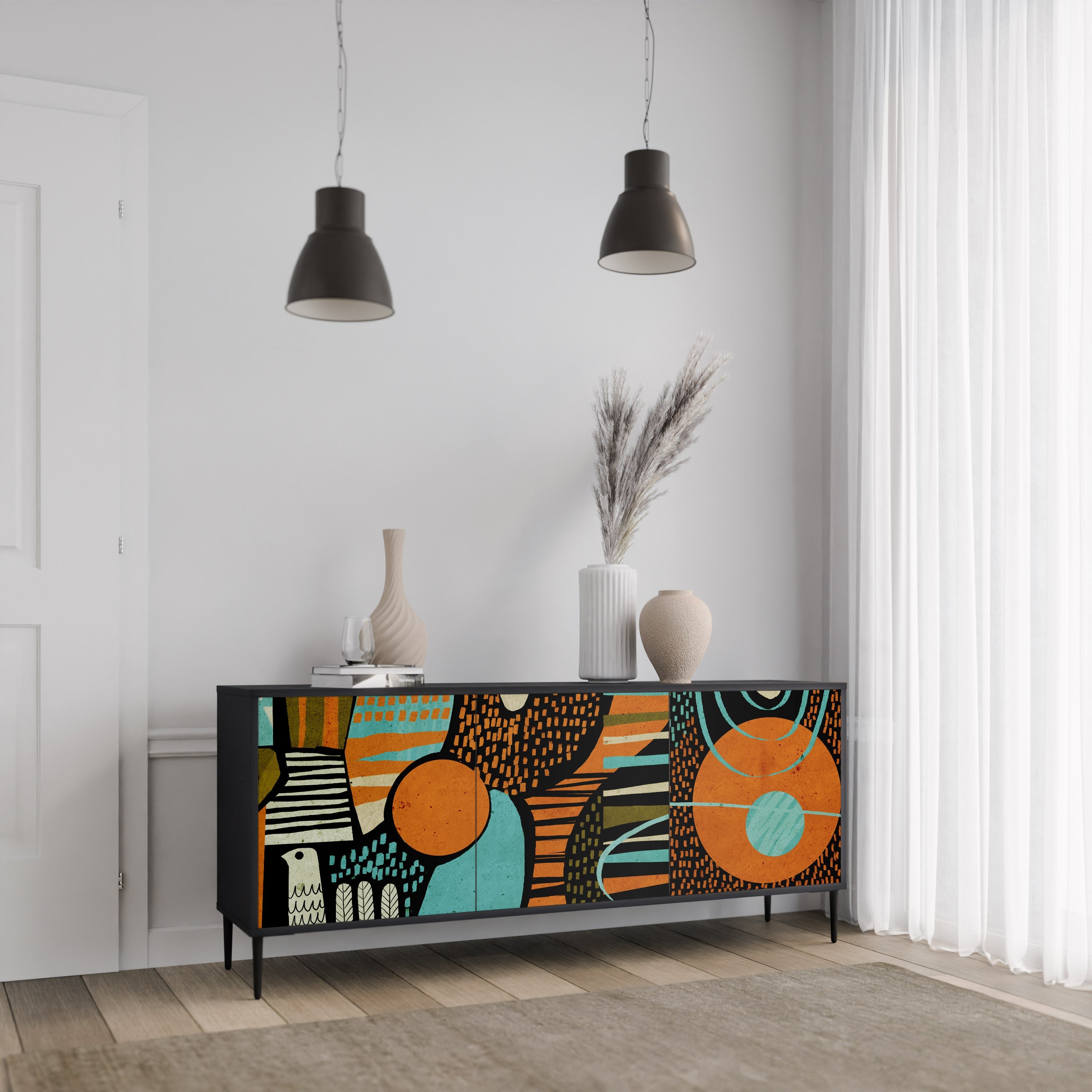 GEODE GLIMMER Sideboard mit 3 Türen in Schwarz
