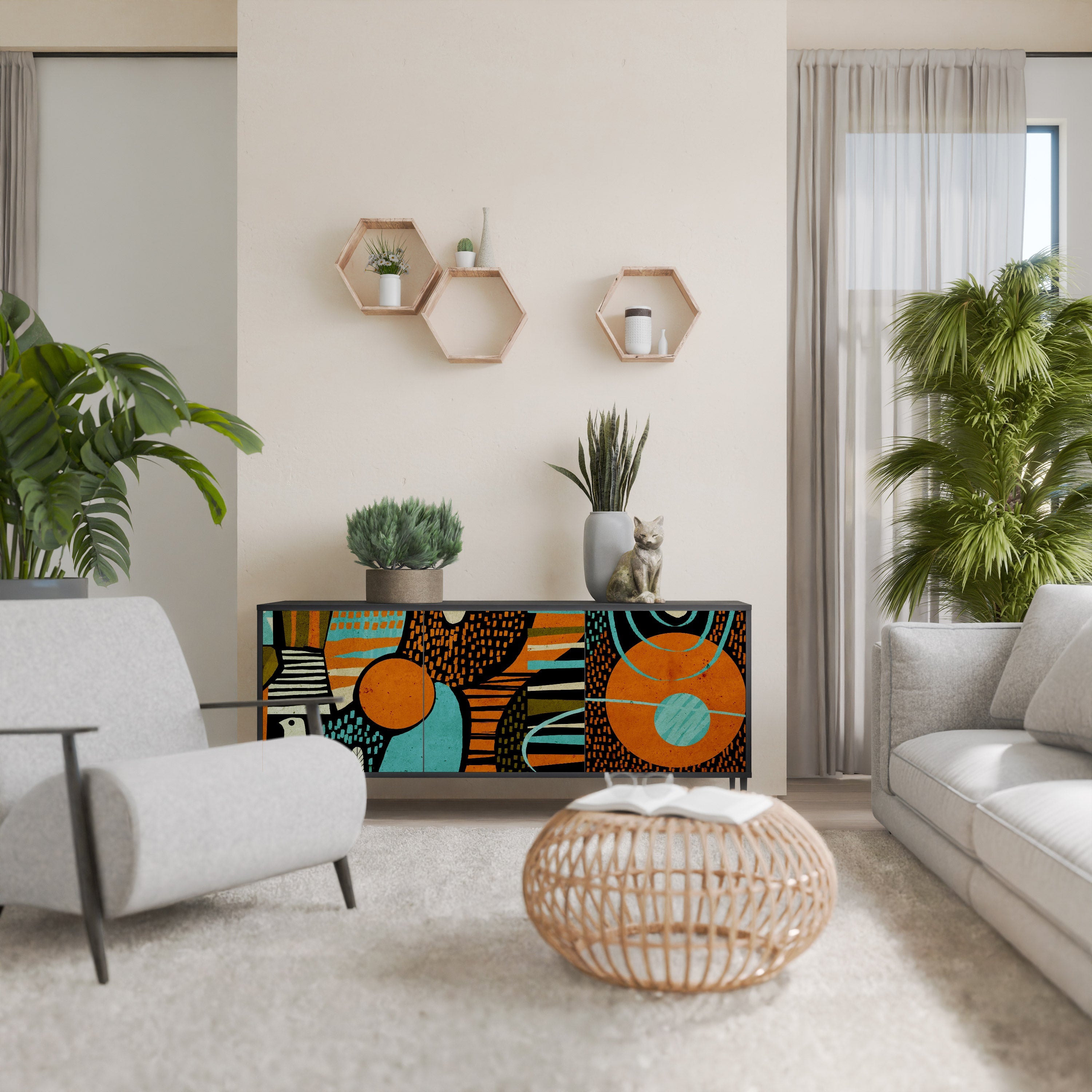 GEODE GLIMMER Sideboard mit 3 Türen in Schwarz