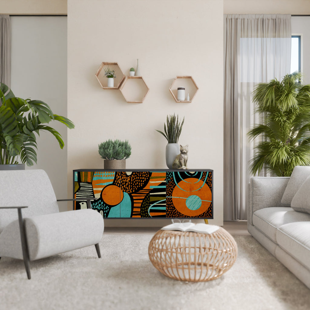 GEODE GLIMMER 3-Door Sideboard in Black Finish