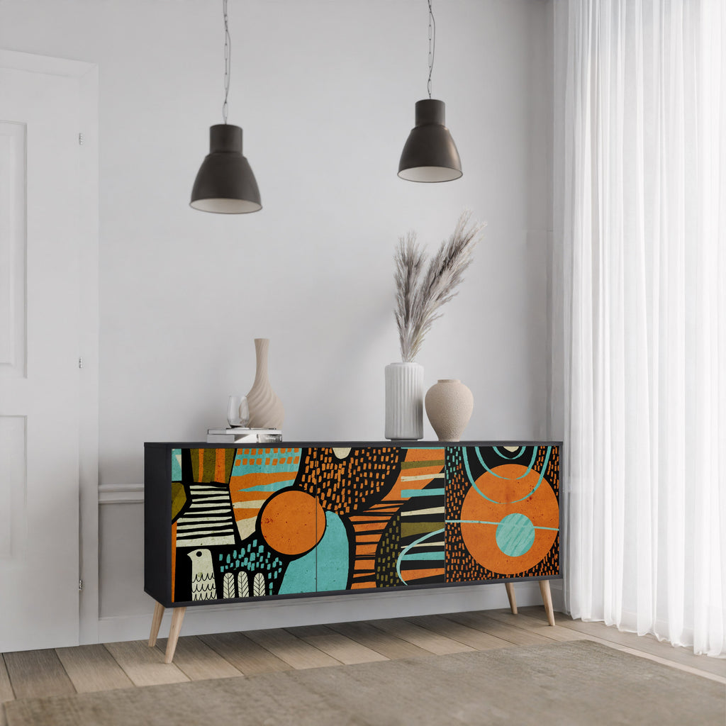 GEODE GLIMMER 3-Door Sideboard in Black Finish