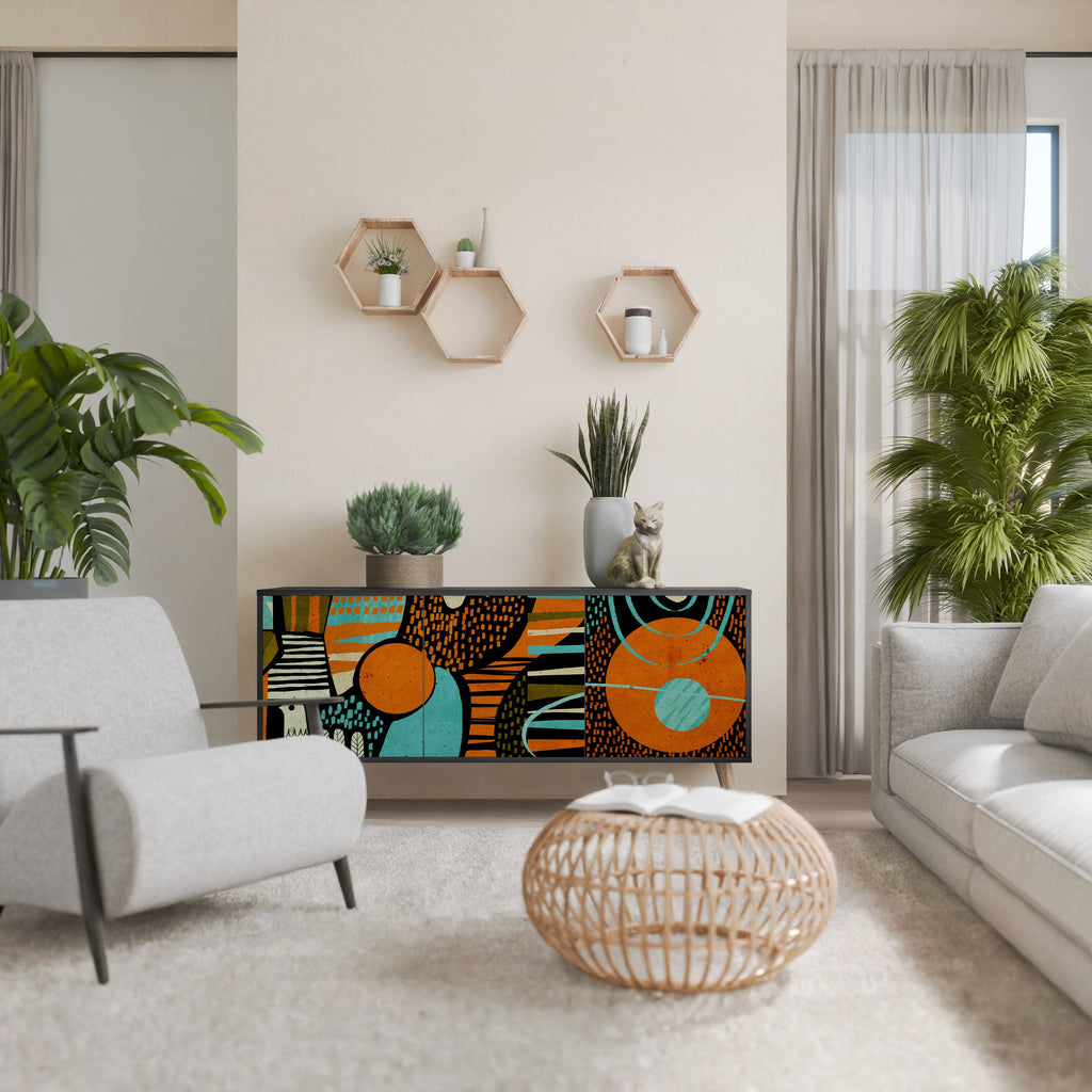 GEODE GLIMMER 3-Door Sideboard in Black Finish