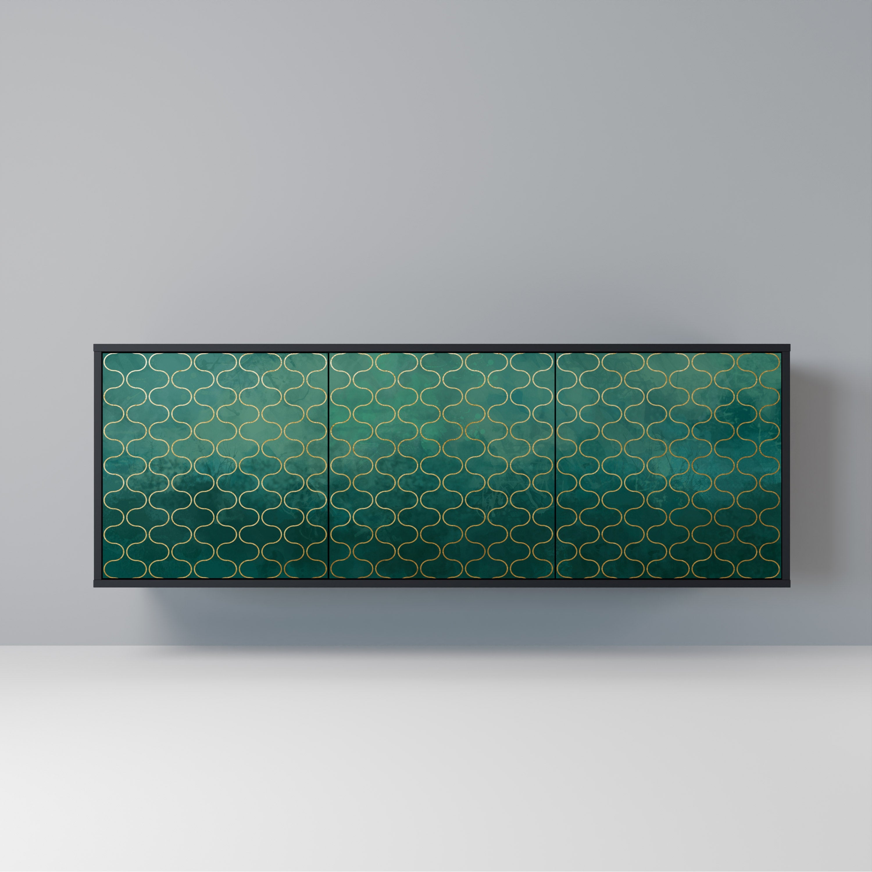 TESSELATED GREENERY Sideboard mit 3 Türen in Schwarz