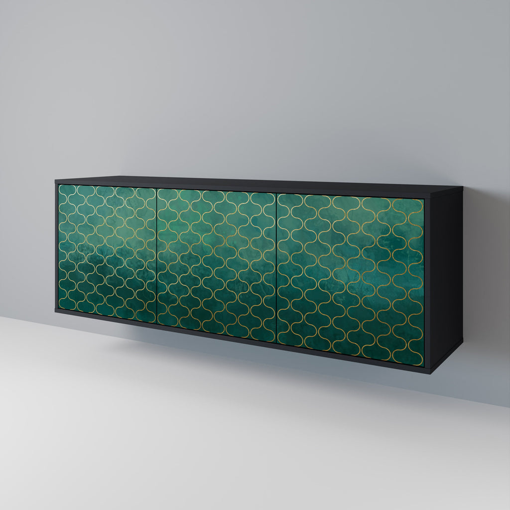 TESSELATED GREENERY 3-Door Sideboard in Black Finish
