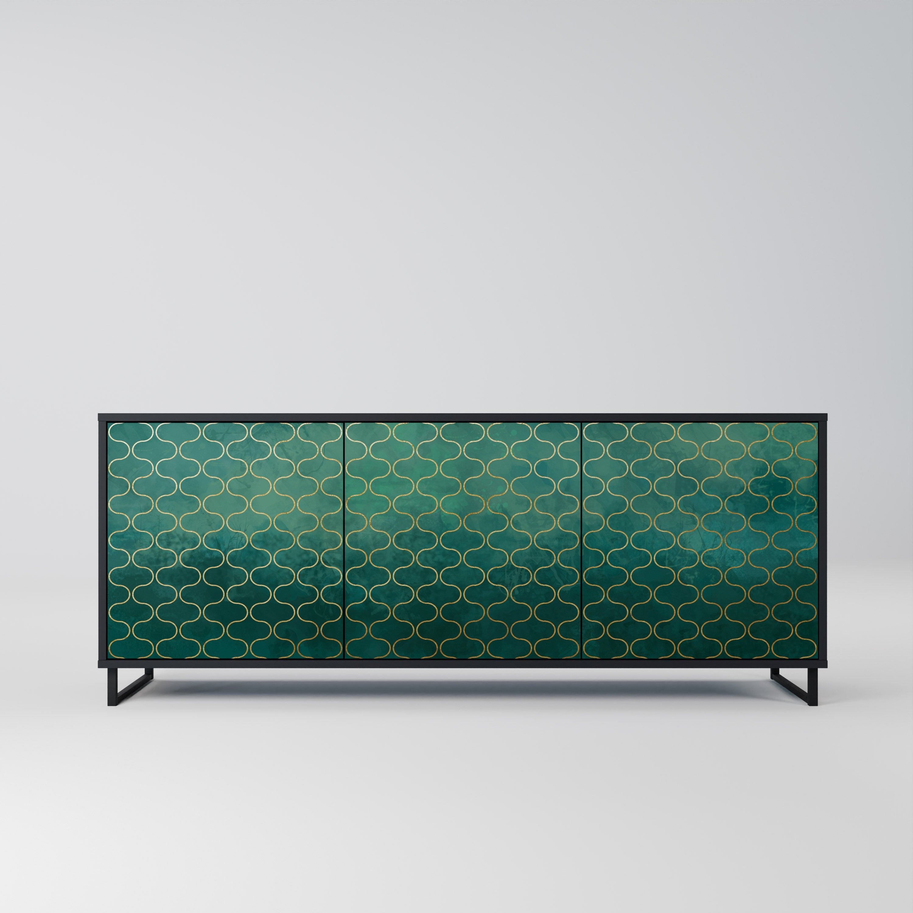 TESSELATED GREENERY Sideboard mit 3 Türen in Schwarz
