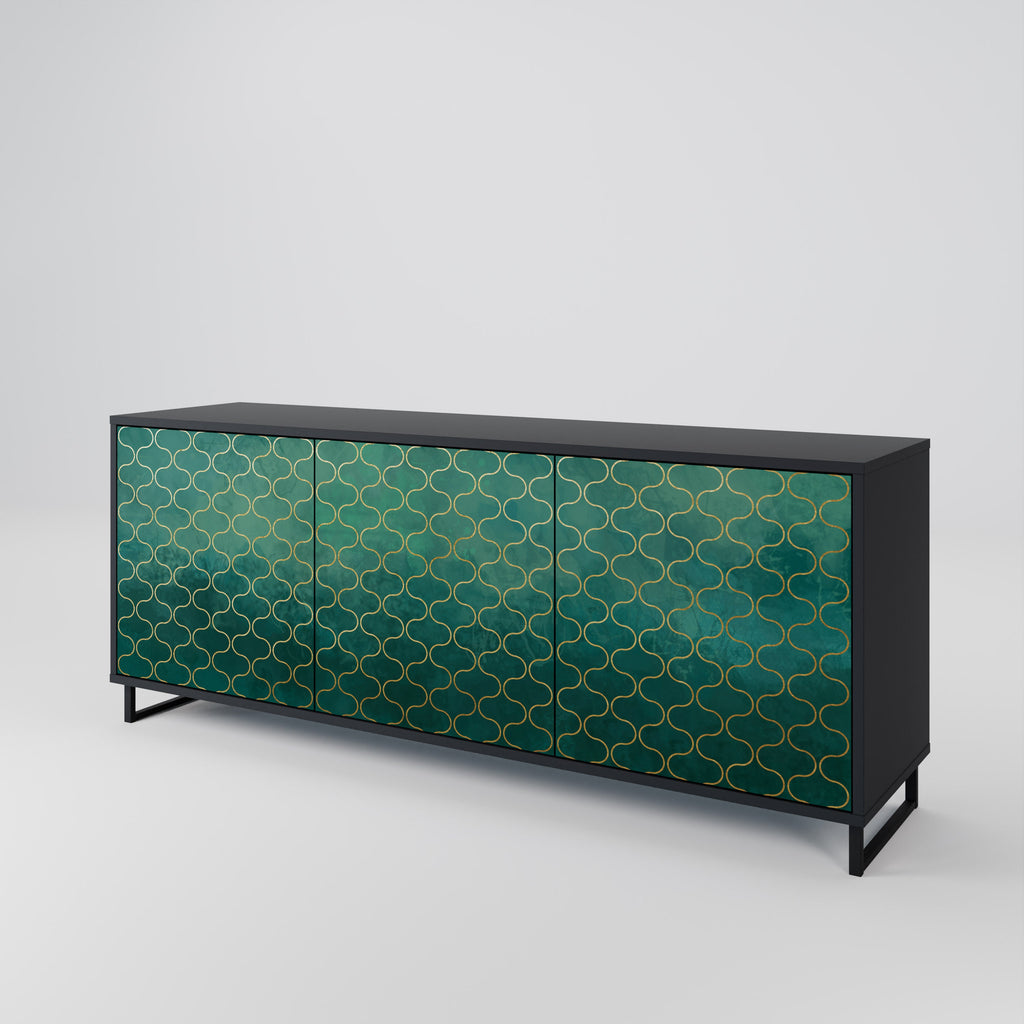 TESSELATED GREENERY 3-Door Sideboard in Black Finish