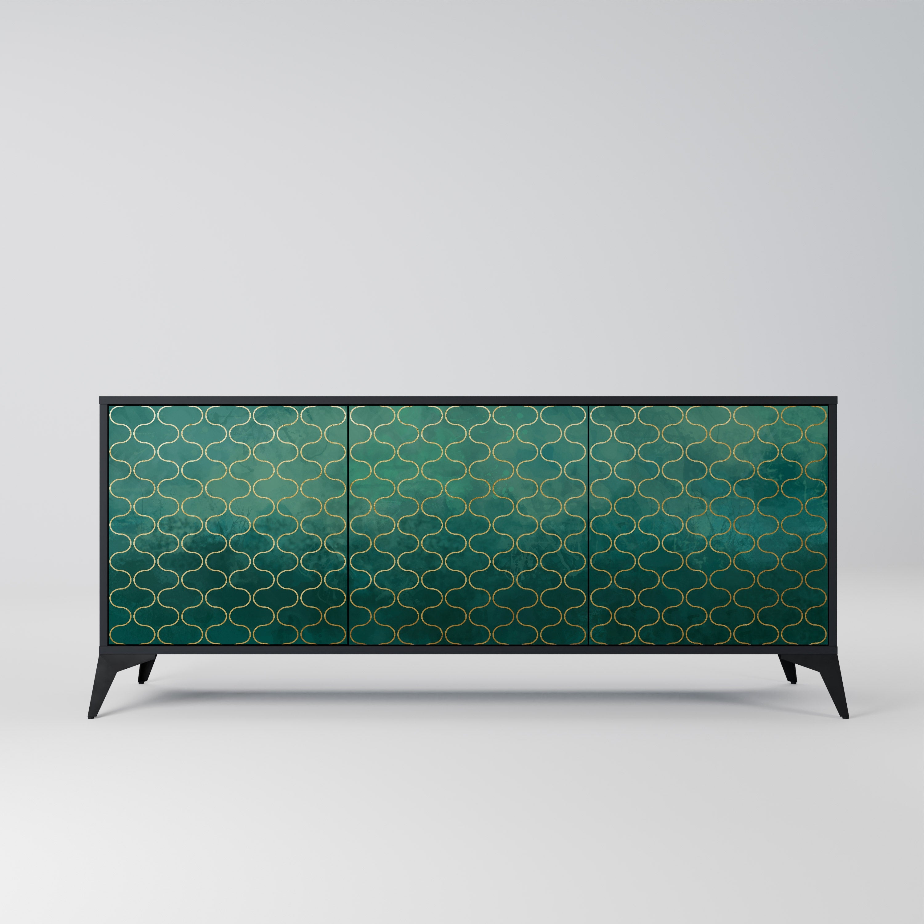 TESSELATED GREENERY Sideboard mit 3 Türen in Schwarz
