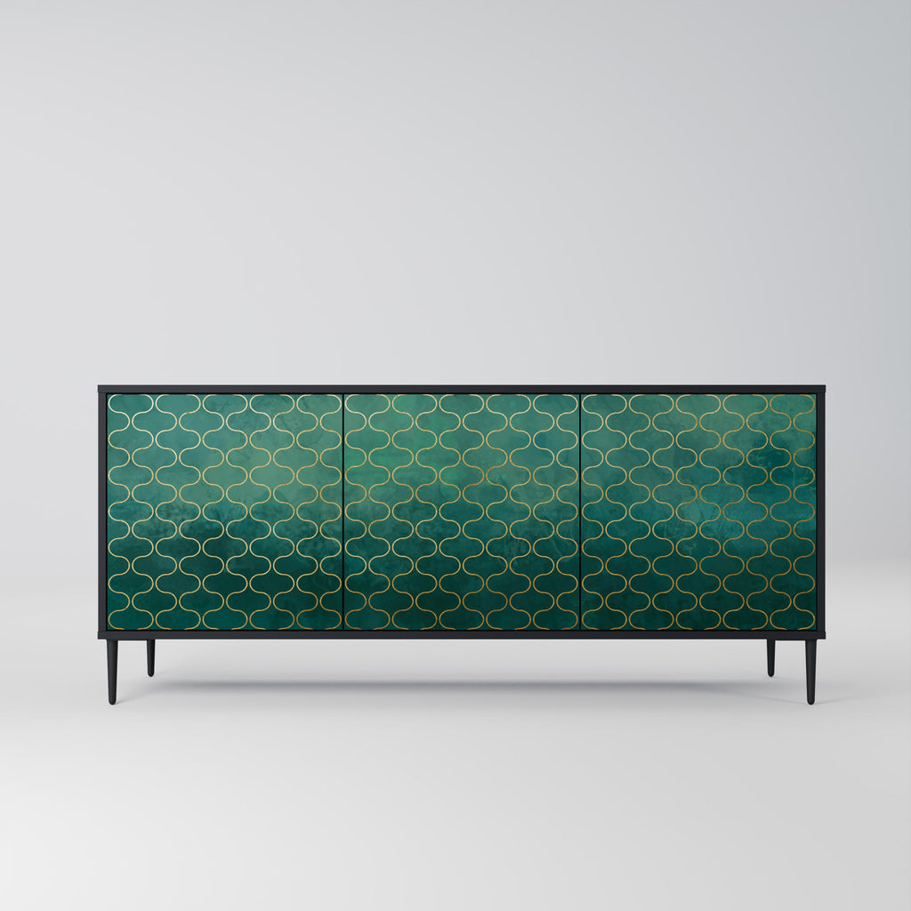 TESSELATED GREENERY 3-Door Sideboard in Black Finish