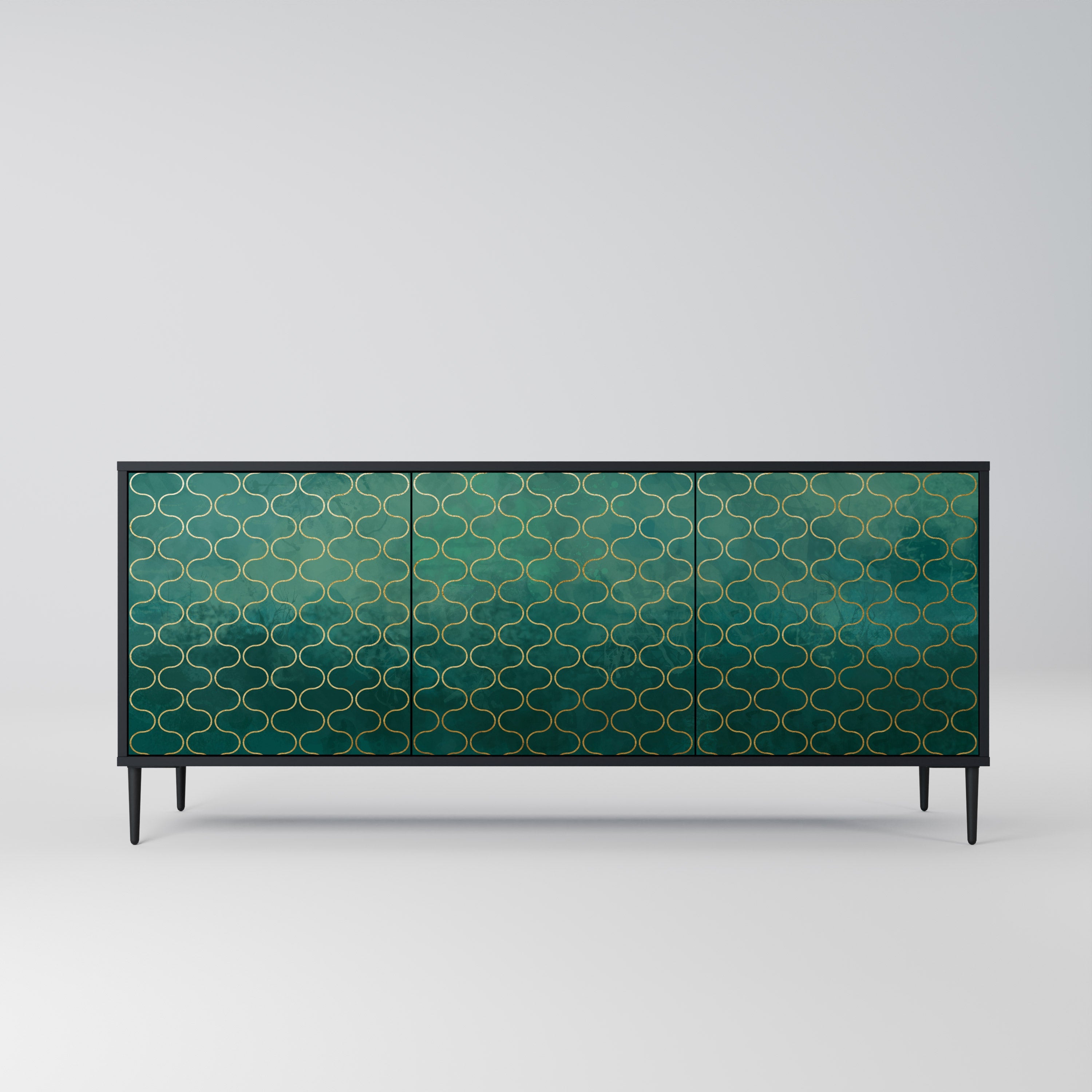 TESSELATED GREENERY Sideboard mit 3 Türen in Schwarz