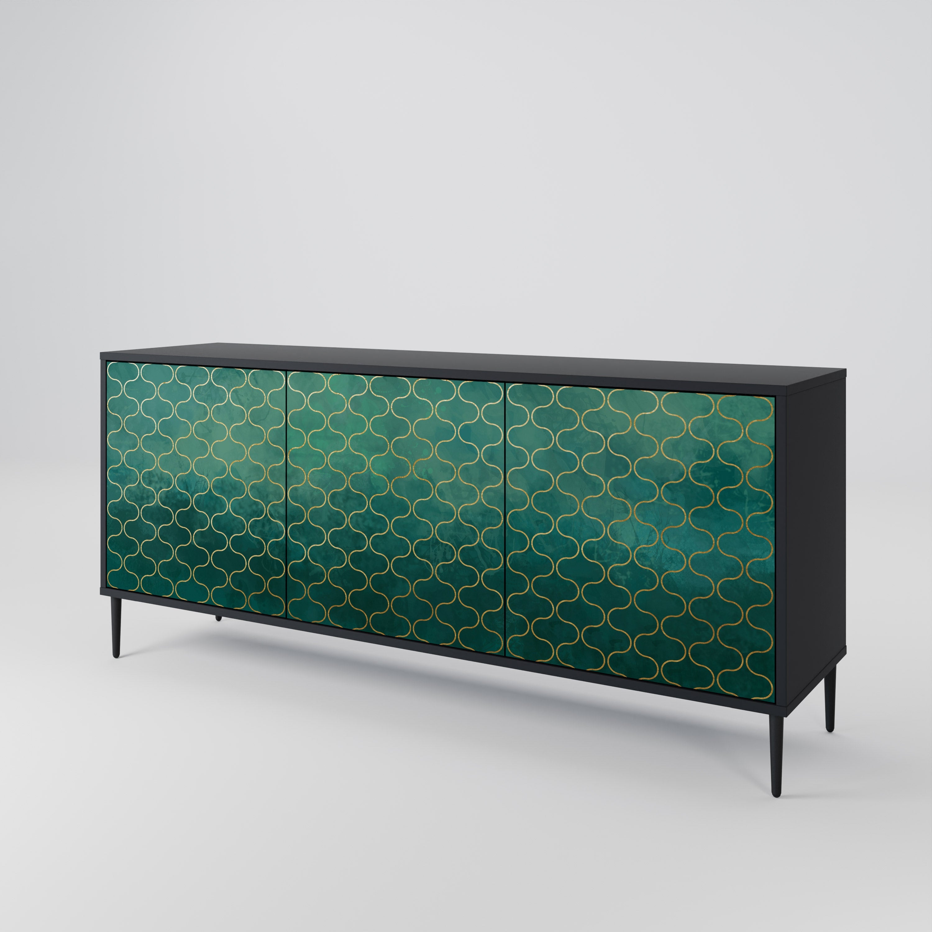 TESSELATED GREENERY Sideboard mit 3 Türen in Schwarz