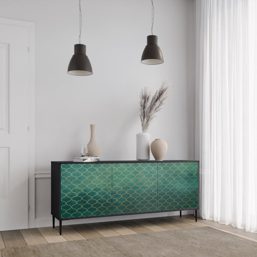 TESSELATED GREENERY 3-Door Sideboard in Black Finish