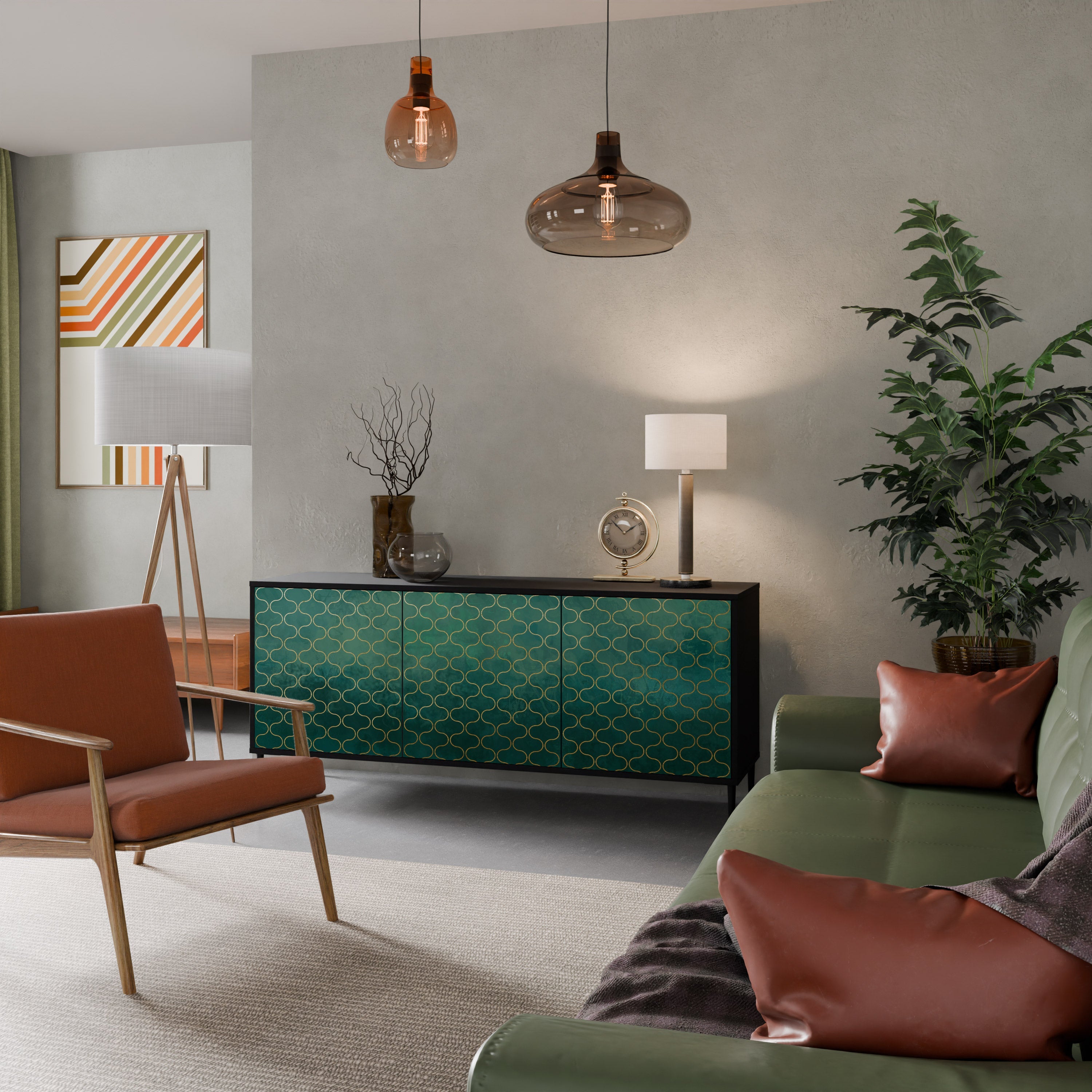 TESSELATED GREENERY Sideboard mit 3 Türen in Schwarz