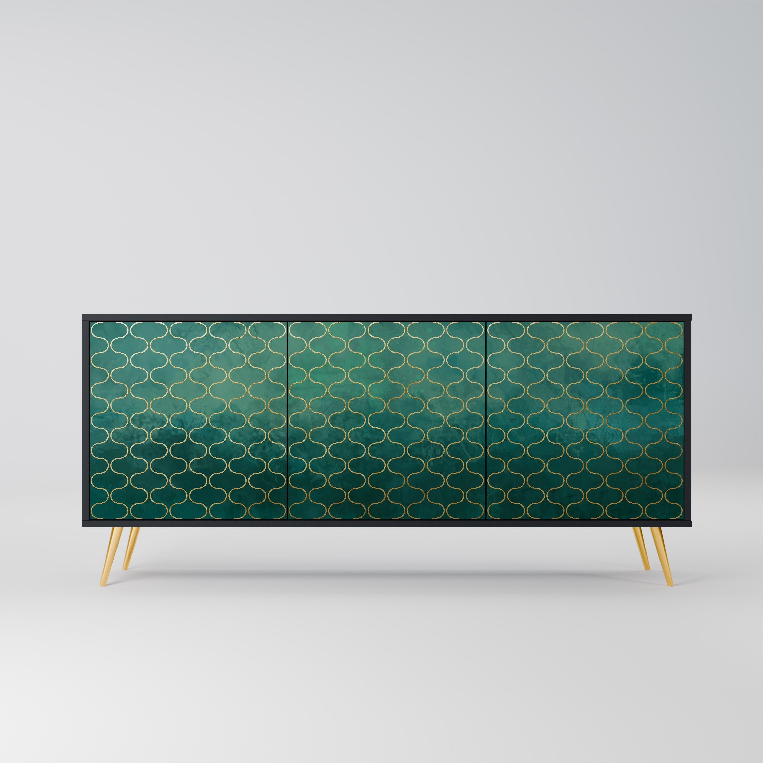 TESSELATED GREENERY Sideboard mit 3 Türen in Schwarz