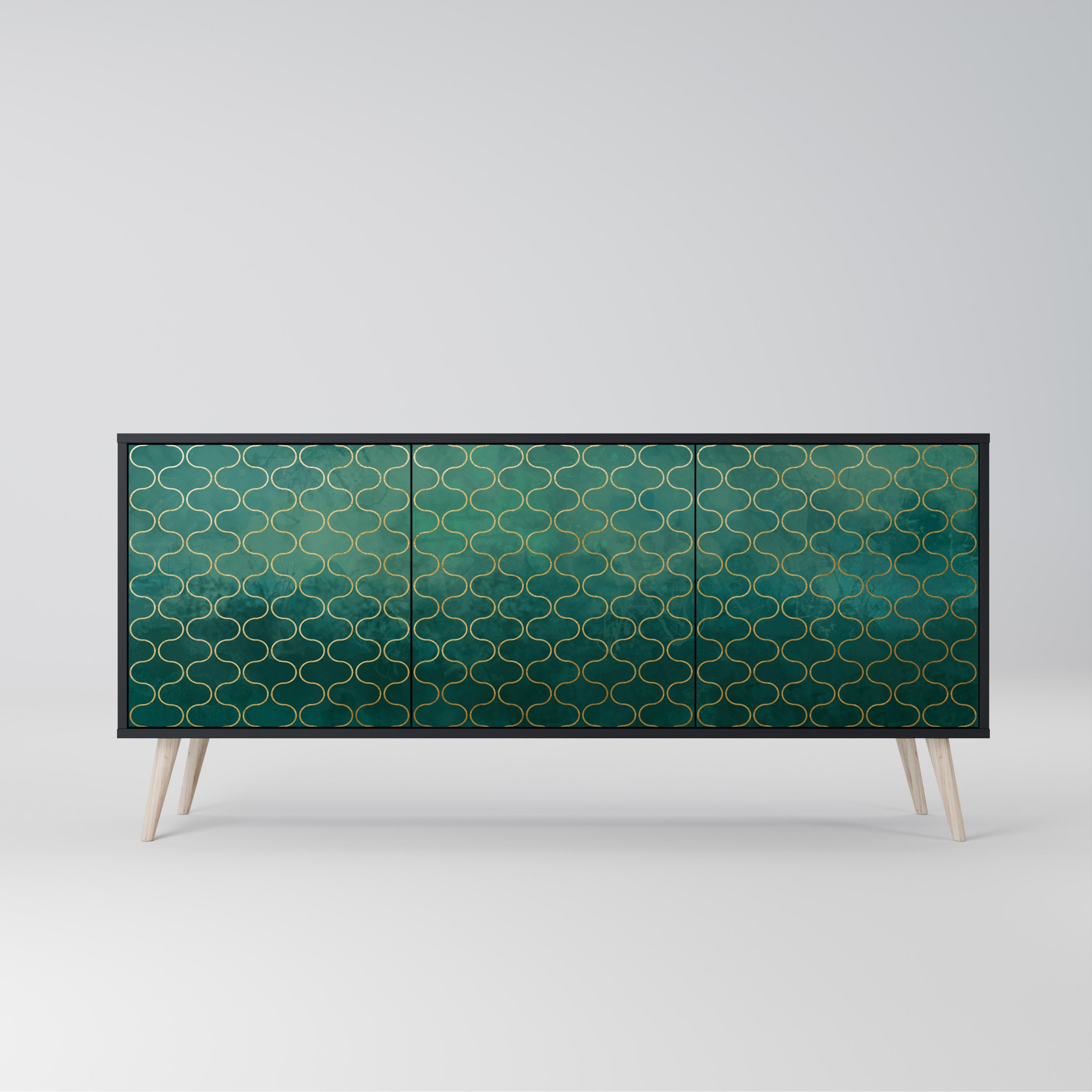 TESSELATED GREENERY Sideboard mit 3 Türen in Schwarz